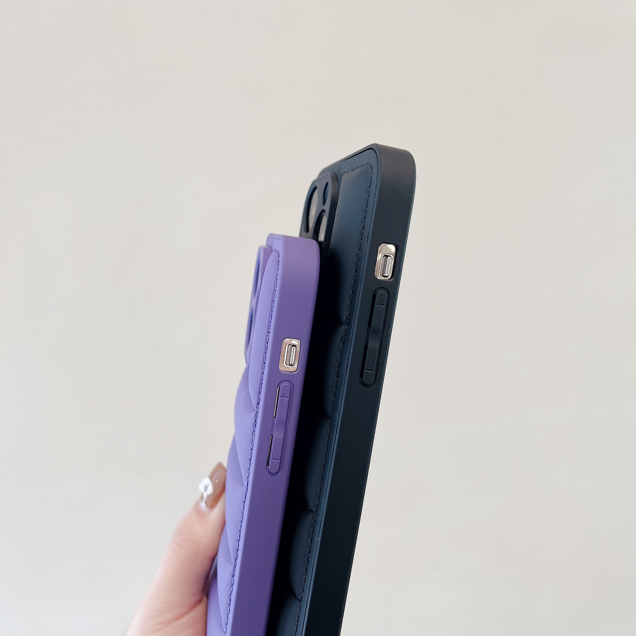 Leather Puffer Phone Case For iPhone Purple-YHK251709