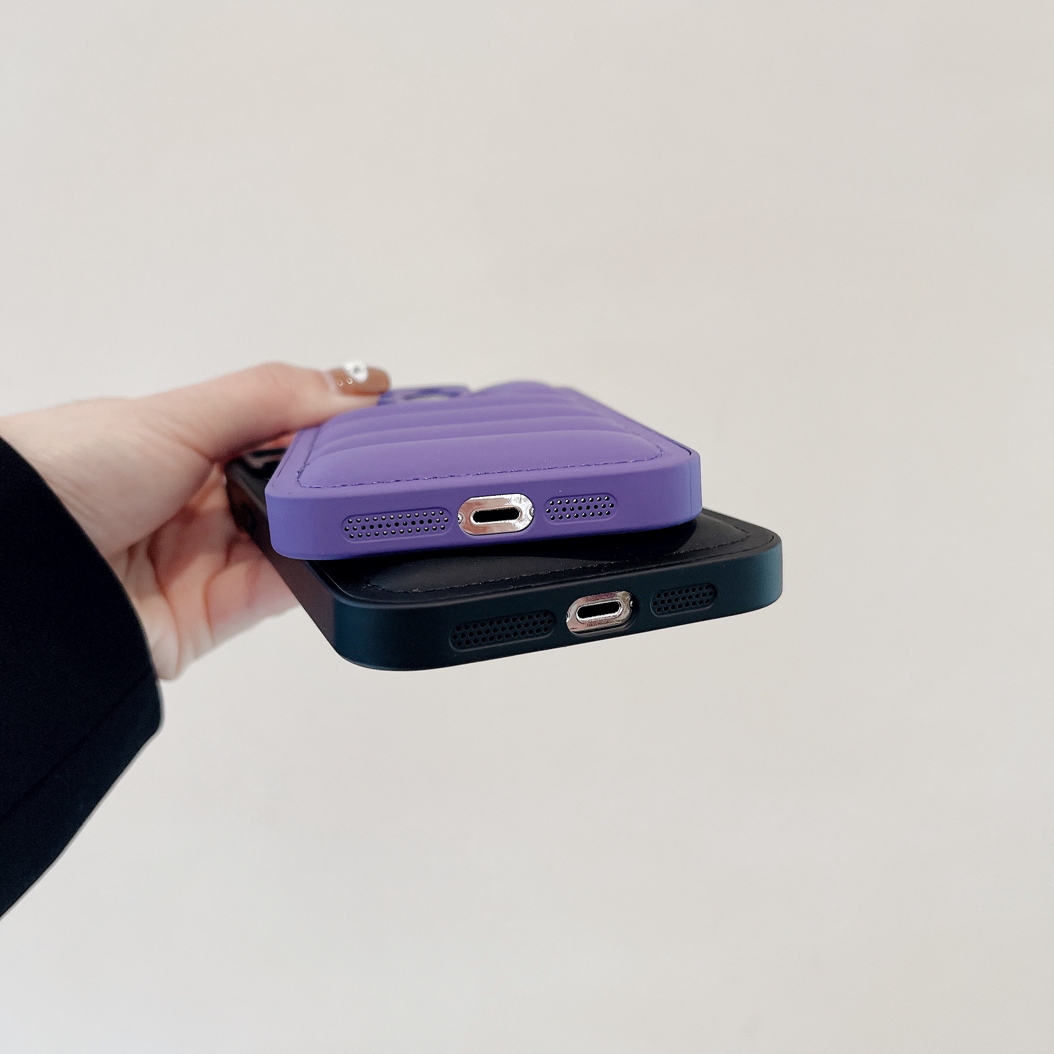 Leather Puffer Phone Case For iPhone Purple-YHK251709