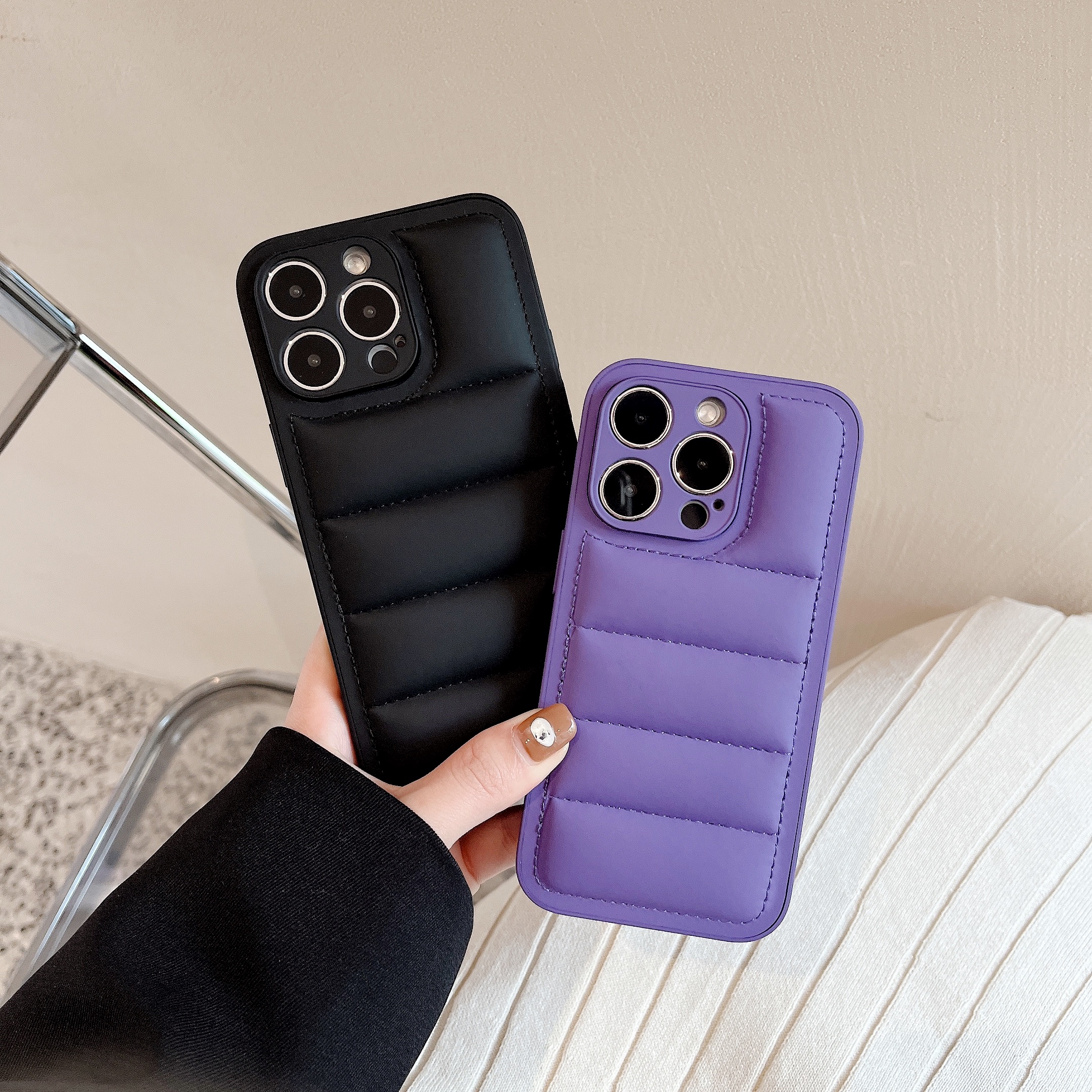 Leather Puffer Phone Case For iPhone Purple-YHK251709