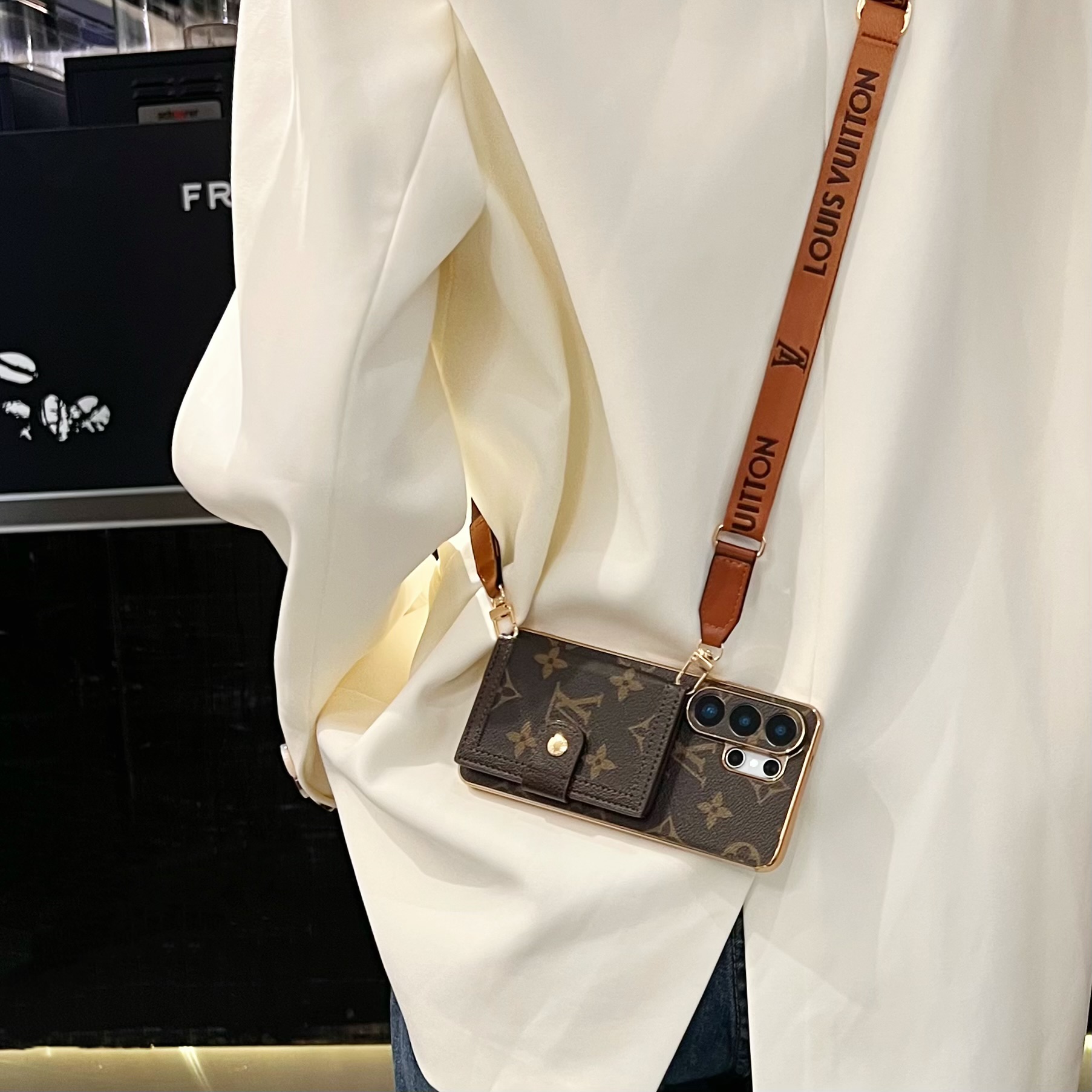 Luxury Leather Monogram Samsung Galaxy S Series Case With Wallet And Crossbody Strap-GELV170