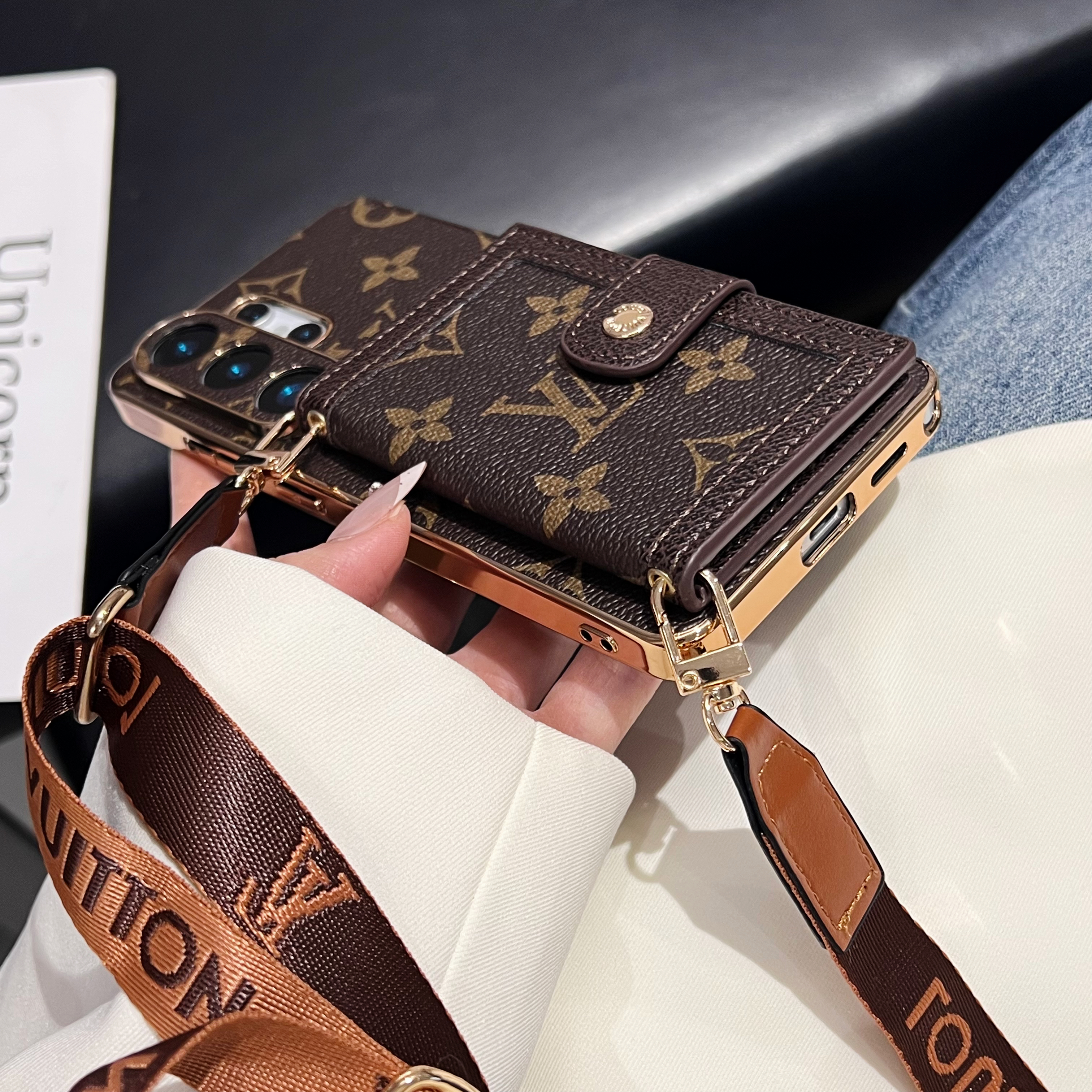 Luxury Leather Monogram Samsung Galaxy S Series Case With Wallet And Crossbody Strap-GELV170