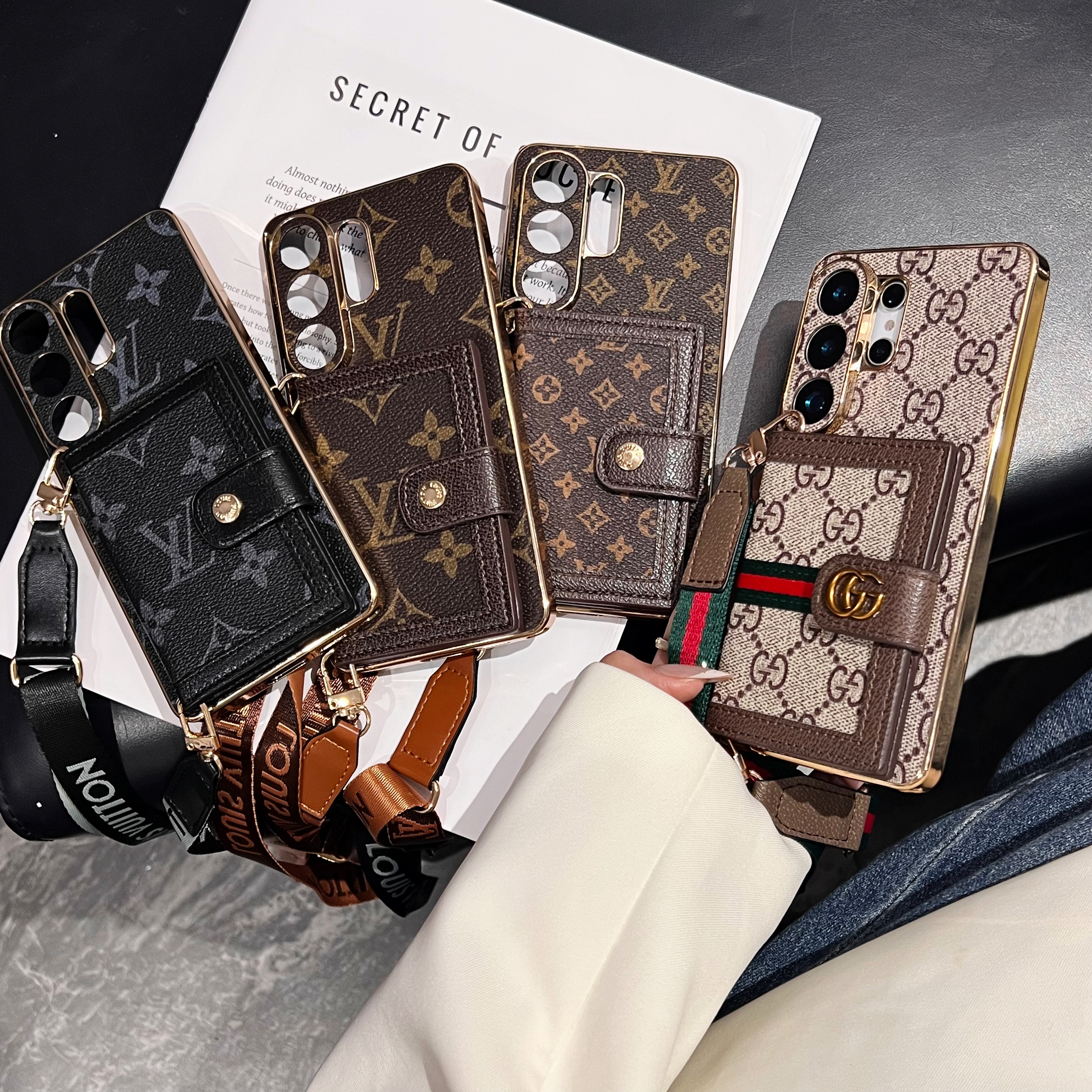 Leather  GG Samsung Galaxy S Series Case With Wallet And Crossbody Strap-GEGG169