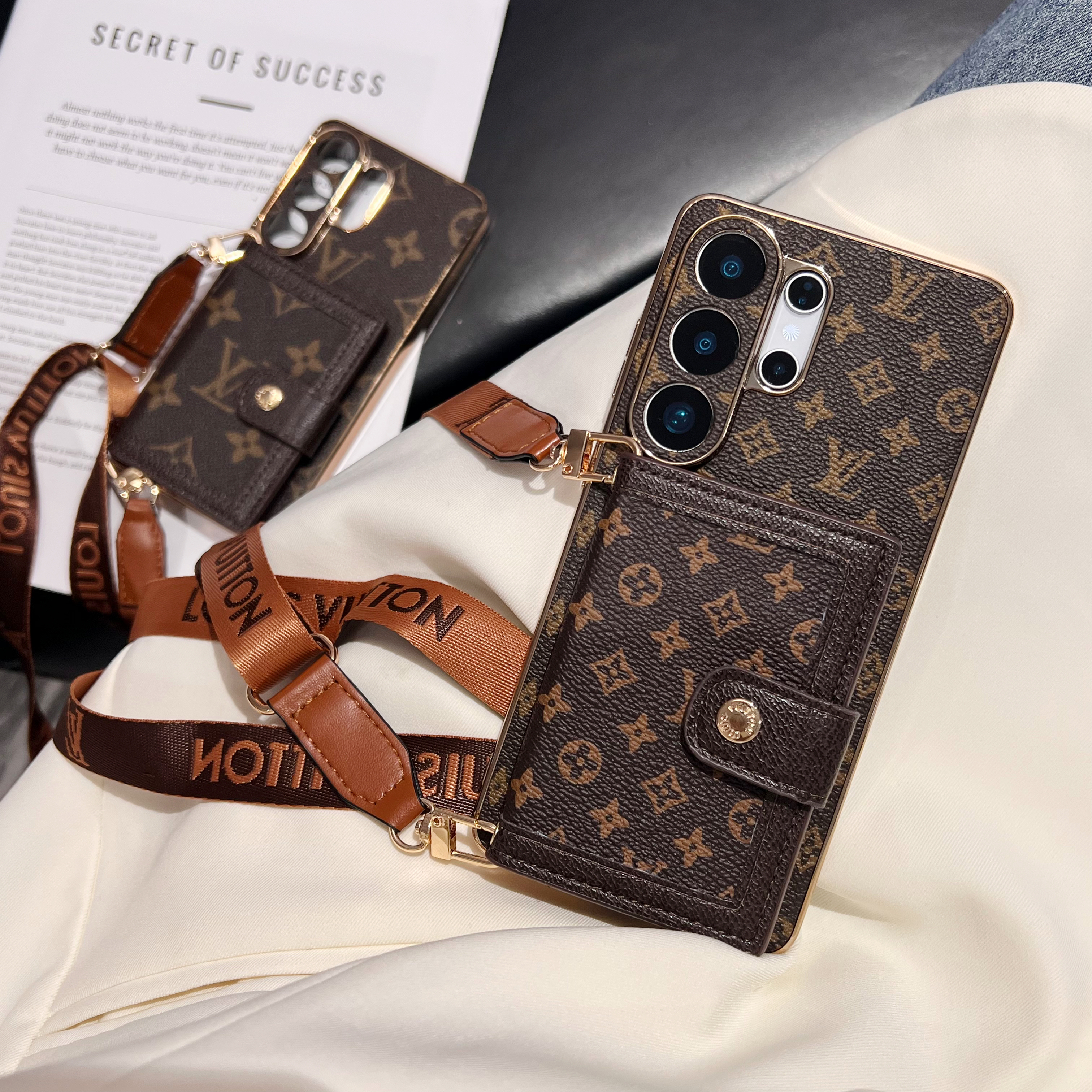 Luxury Leather Monogram Samsung Galaxy S Series Case With Wallet And Crossbody Strap-GELV170