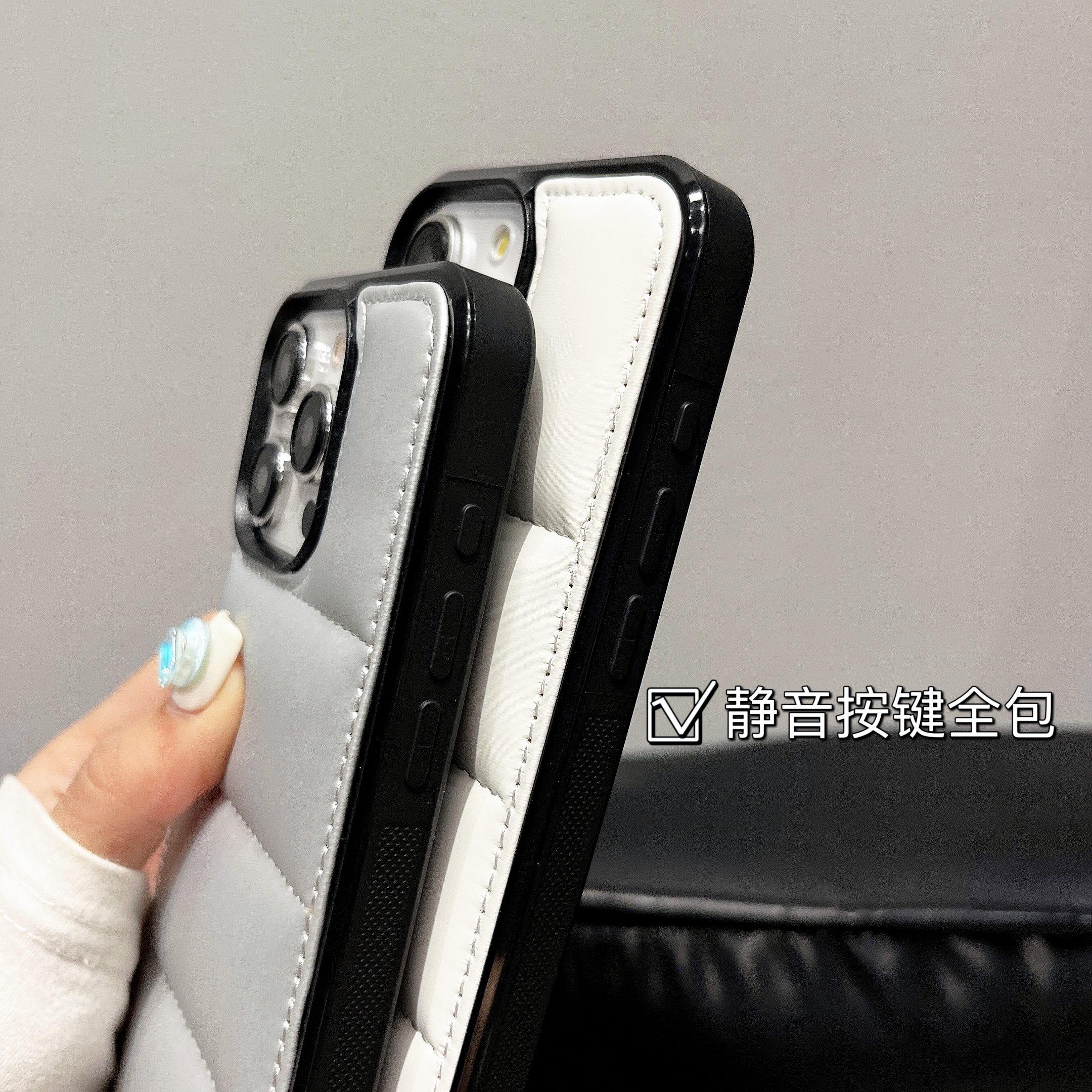 Leather Puffer Phone Case For iPhone Gray-ZPK251625