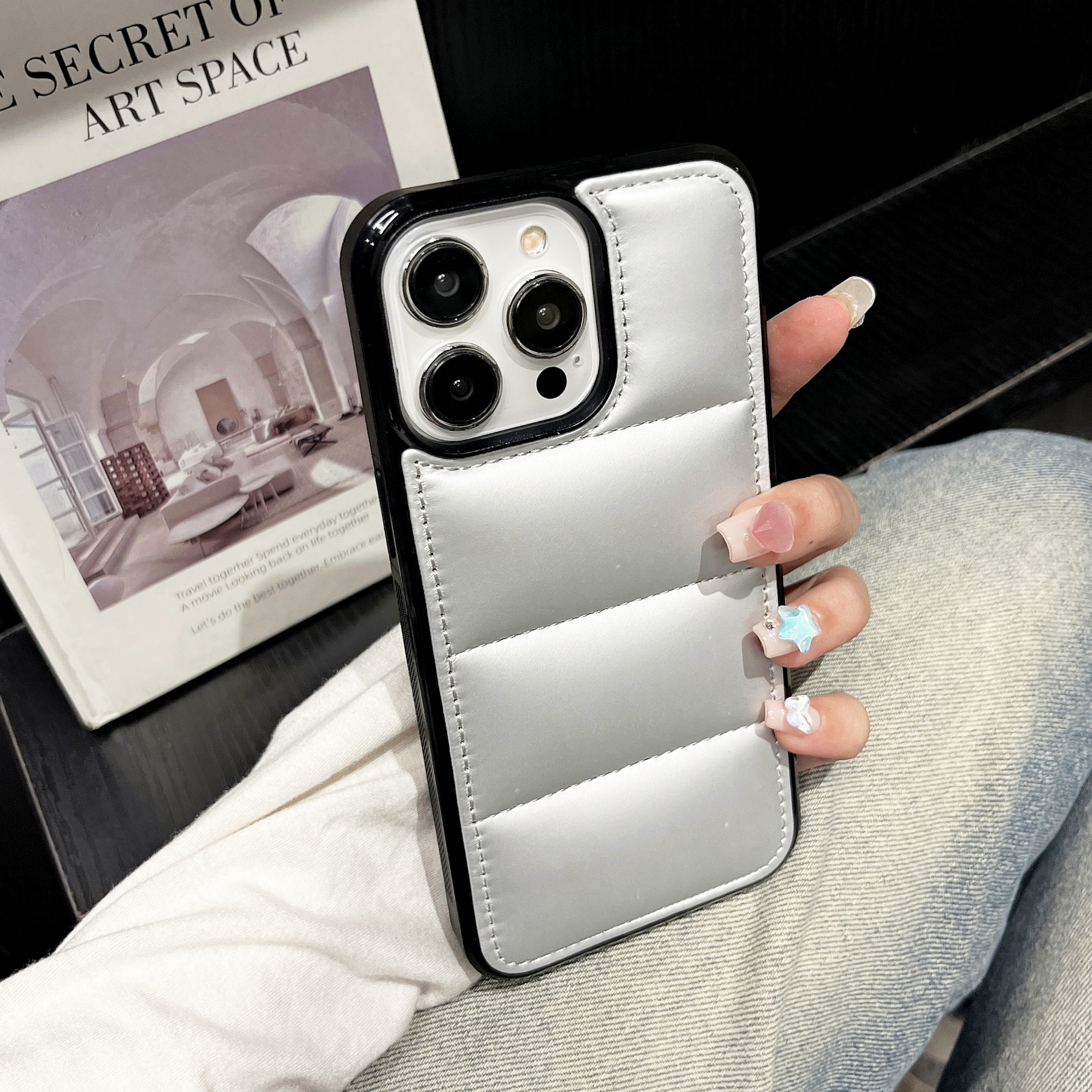 Leather Puffer Phone Case For iPhone Gray-ZPK251625