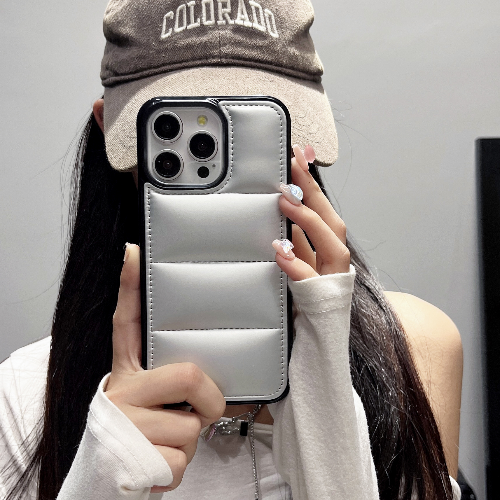 Leather Puffer Phone Case For iPhone Gray-ZPK251625