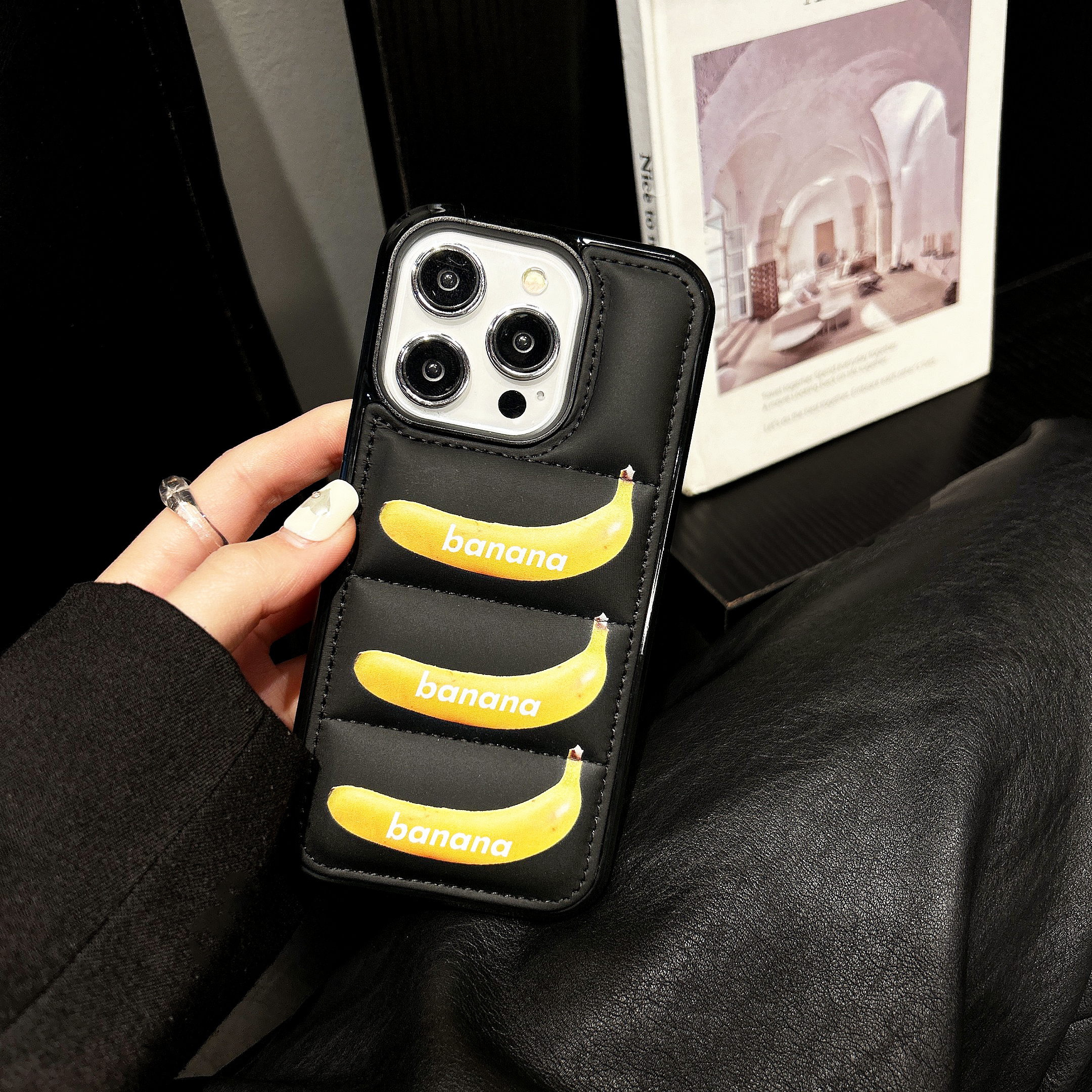 Banana Puffer Phone Case For iPhone Black-XJT251512