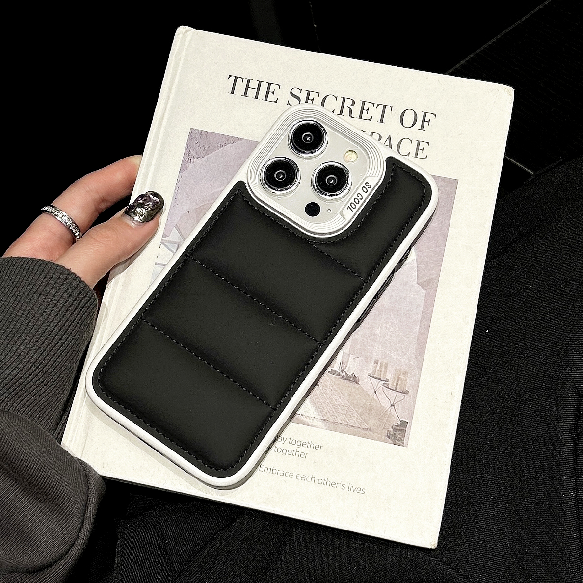 Leather Puffer Phone Case For iPhone Black-ZYR250304