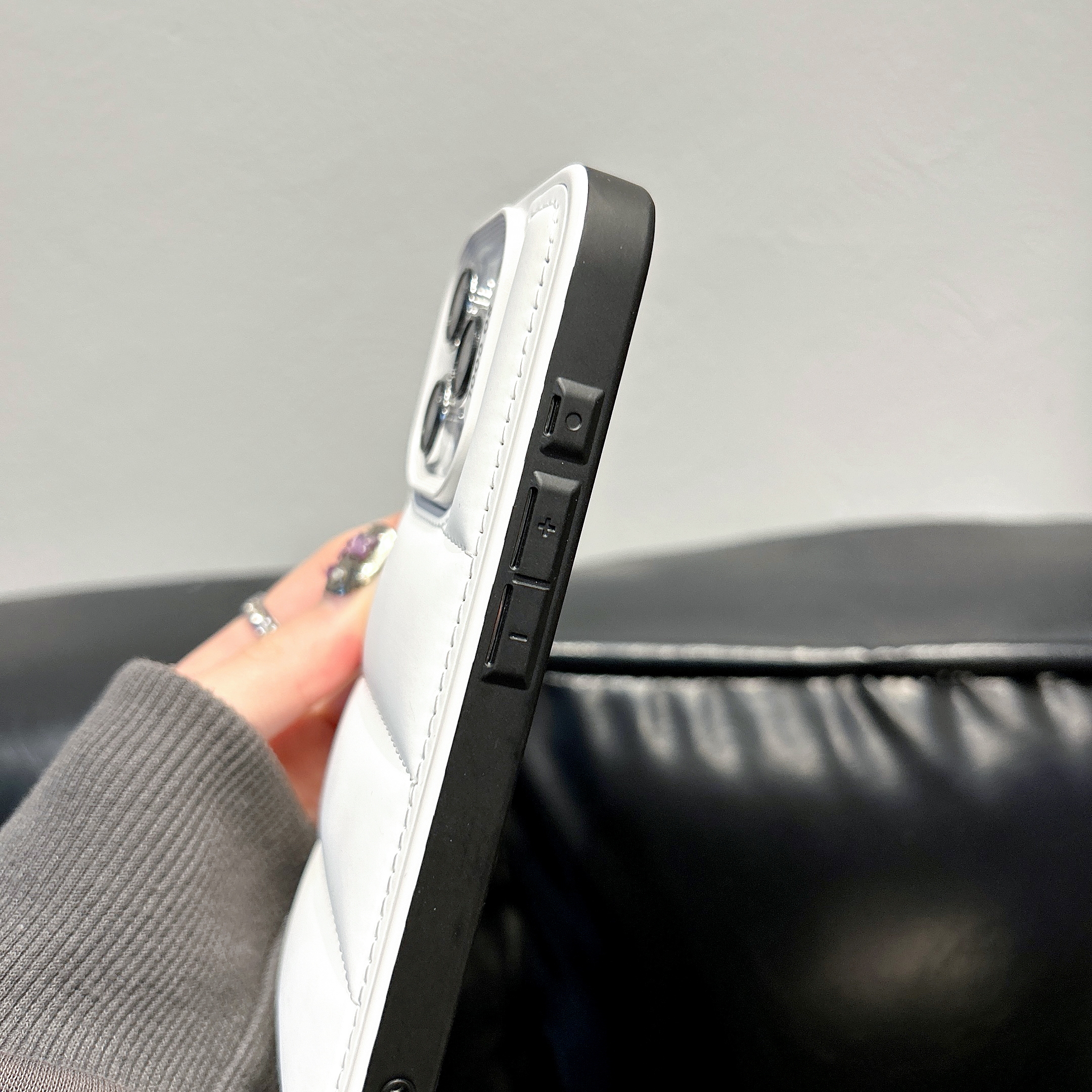 Leather Puffer Phone Case For iPhone Black-ZYR250304