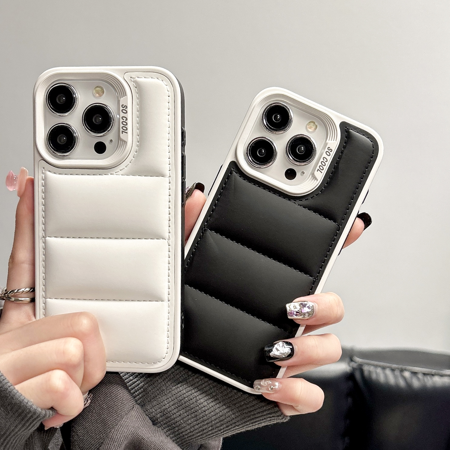 Leather Puffer Phone Case For iPhone Black-ZYR250304