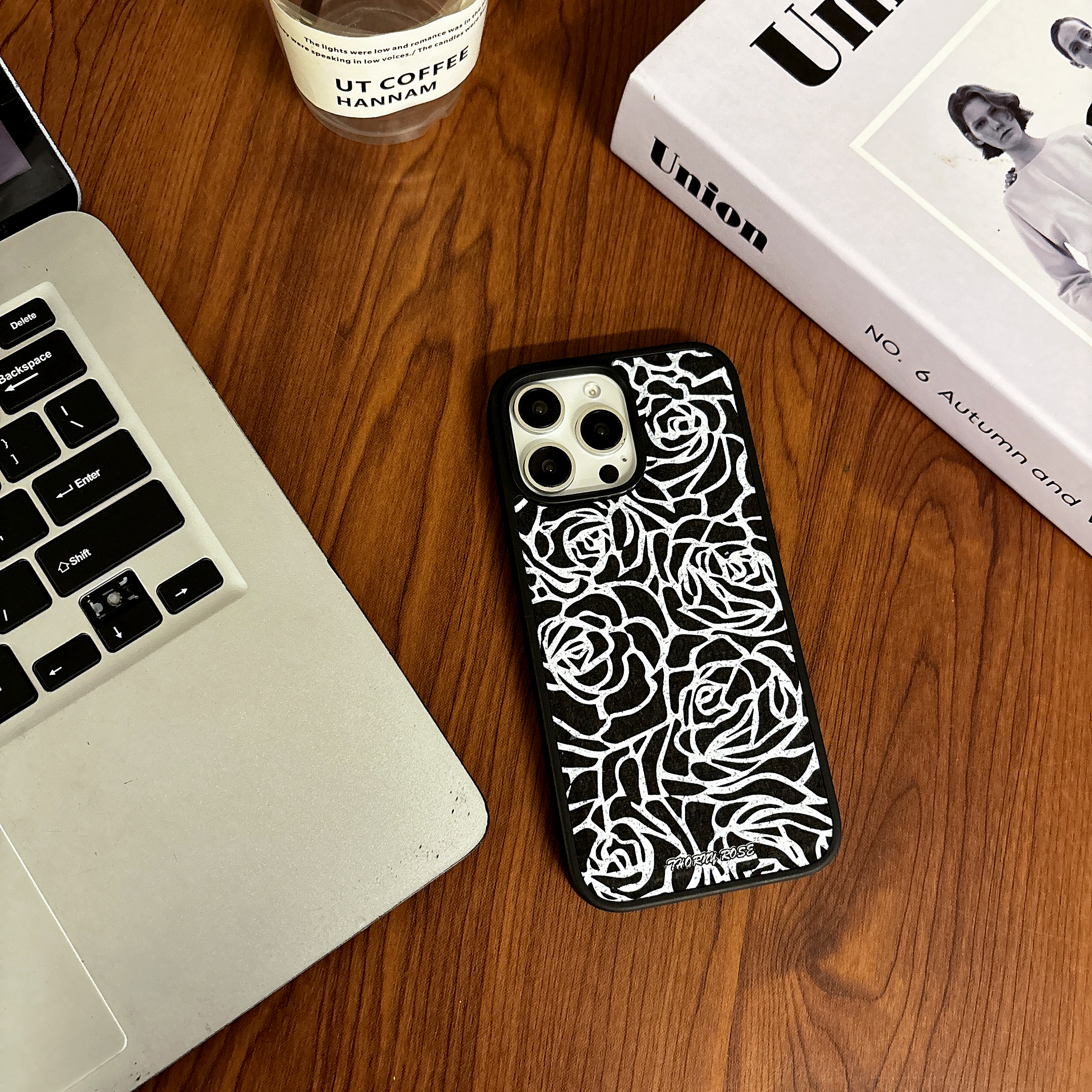 Magnetic Rose Print Phone Case For iPhone Black (Compatible with Magsafe）-MGH241207