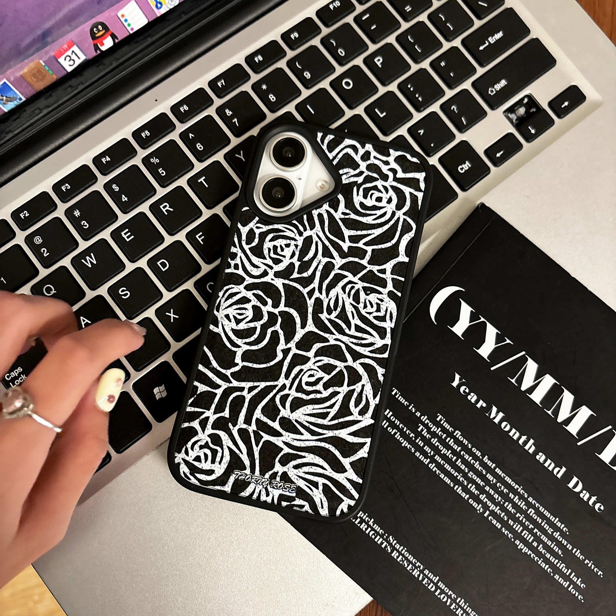 Magnetic Rose Print Phone Case For iPhone Black (Compatible with Magsafe）-MGH241207