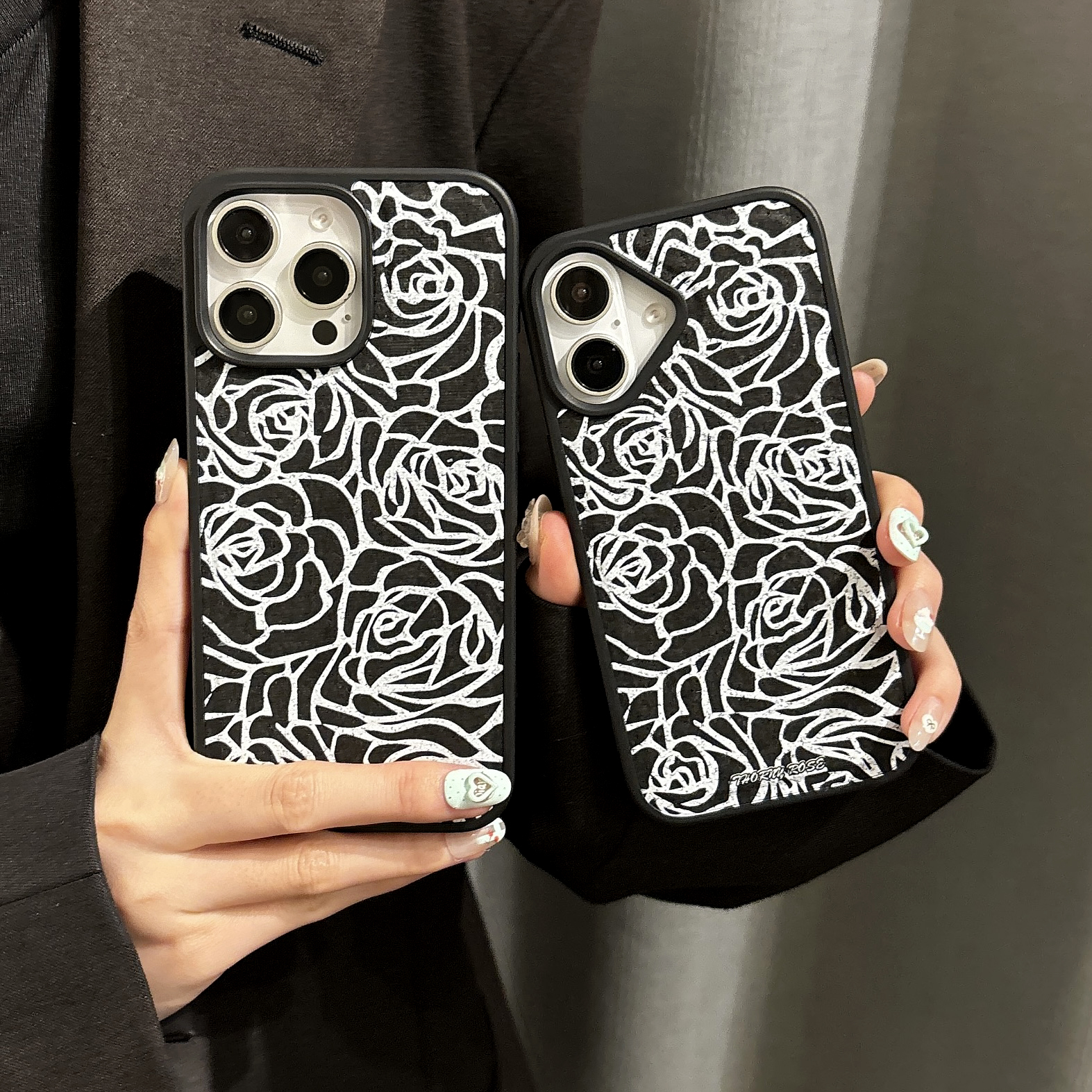 Magnetic Rose Print Phone Case For iPhone Black (Compatible with Magsafe）-MGH241207