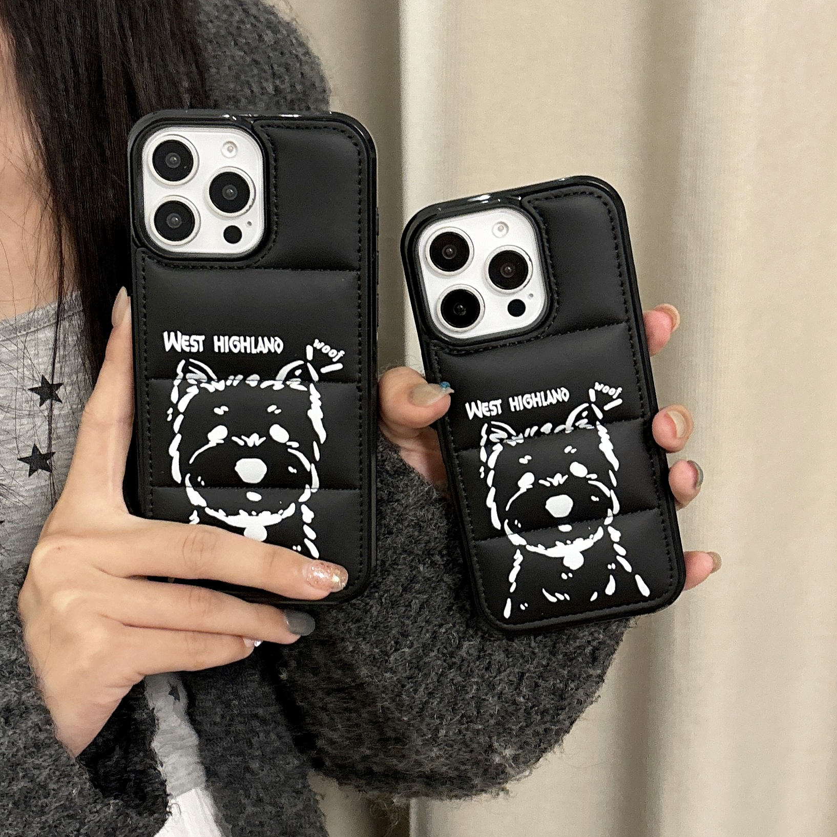 West Highland Terrier Puffer Phone Case For iPhone Black-XGD241705