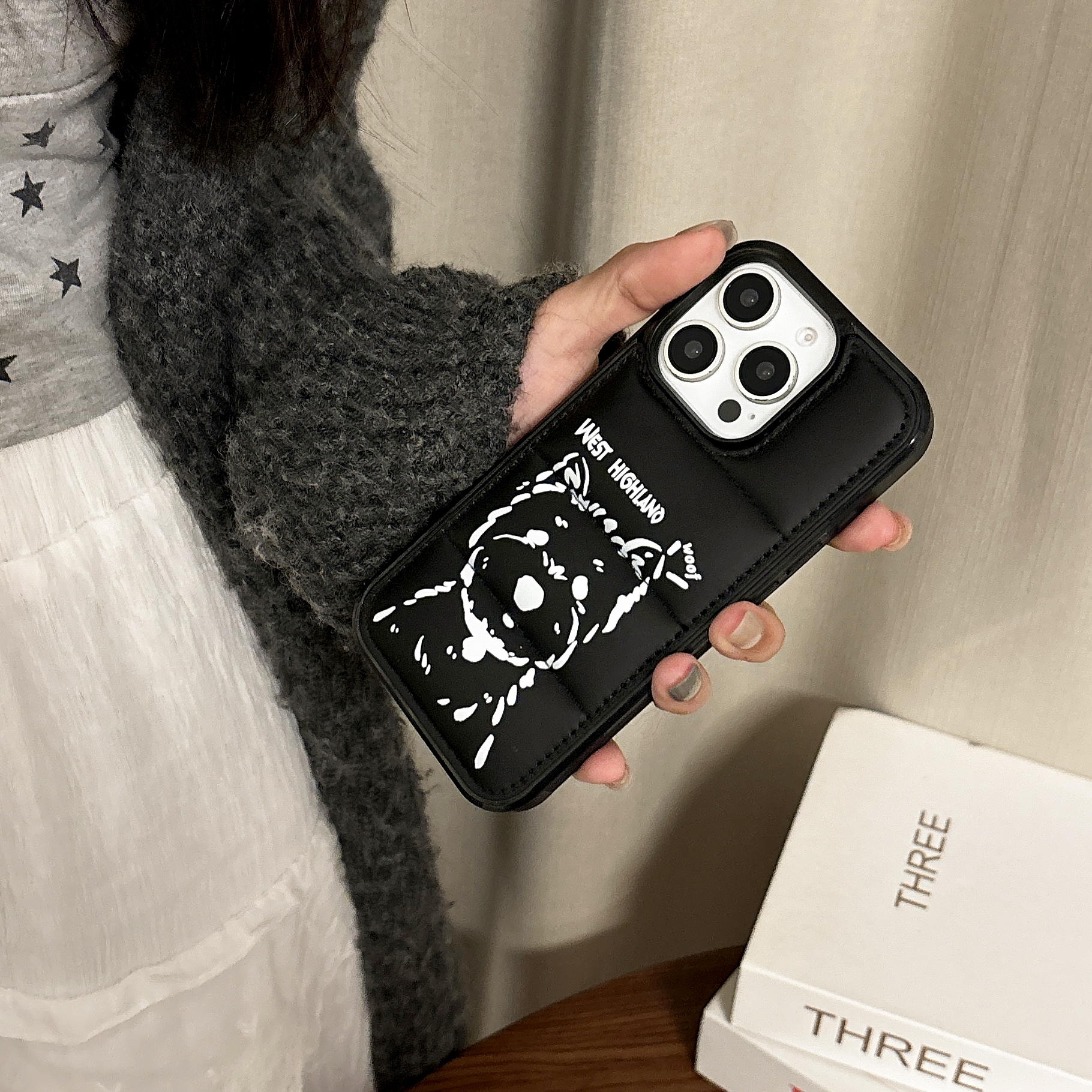 West Highland Terrier Puffer Phone Case For iPhone Black-XGD241705