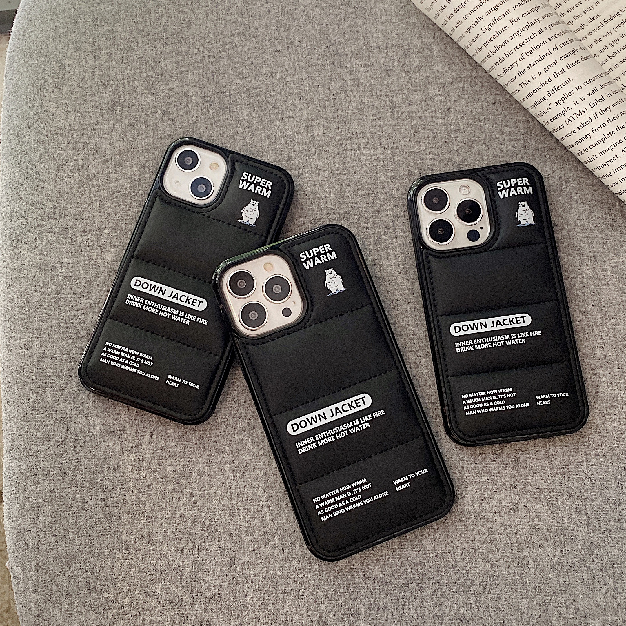 3D Polar Bear Puffer Phone Case For iPhone Black-BJX241206