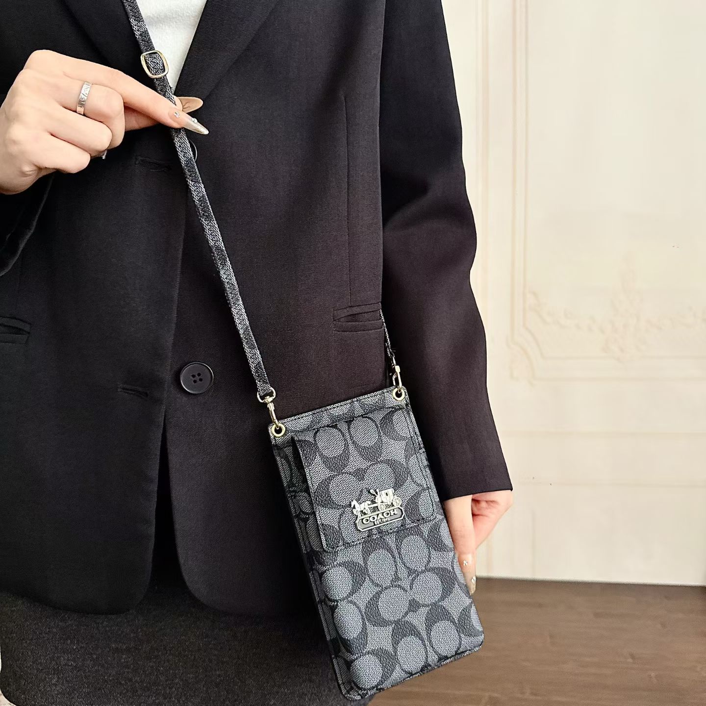 Elegant Leather CH iPhone Case With Wallet And Crossbody Strap For iPhone 17 Series-GECH203