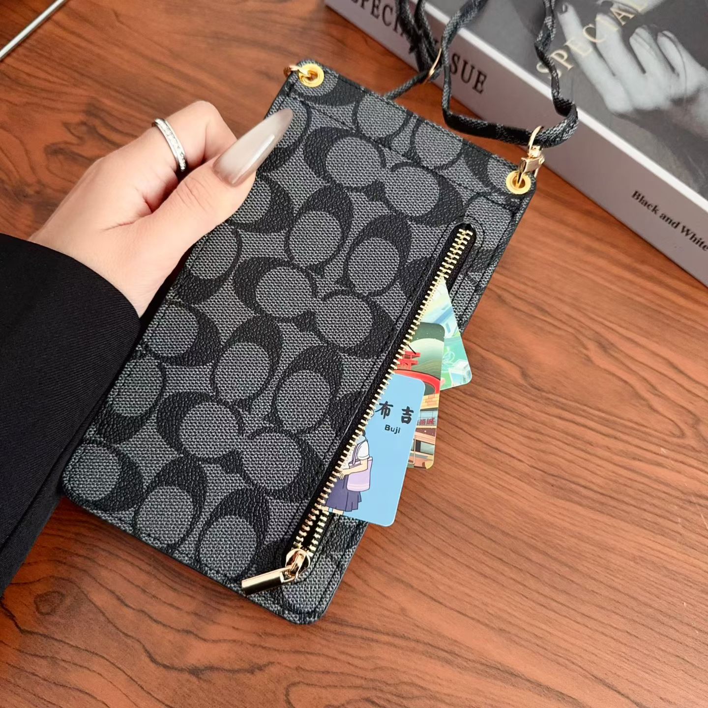 Elegant Leather CH iPhone Case With Wallet And Crossbody Strap For iPhone 17 Series-GECH203