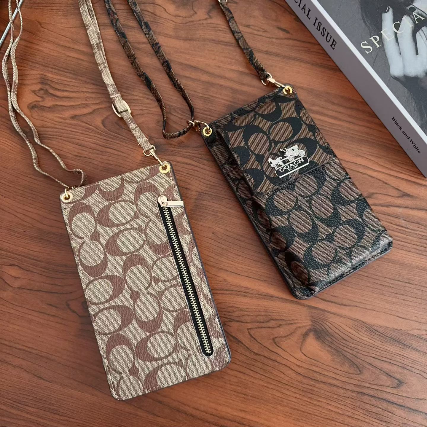 Elegant Leather CH iPhone Case With Wallet And Crossbody Strap For iPhone 17 Series-GECH203