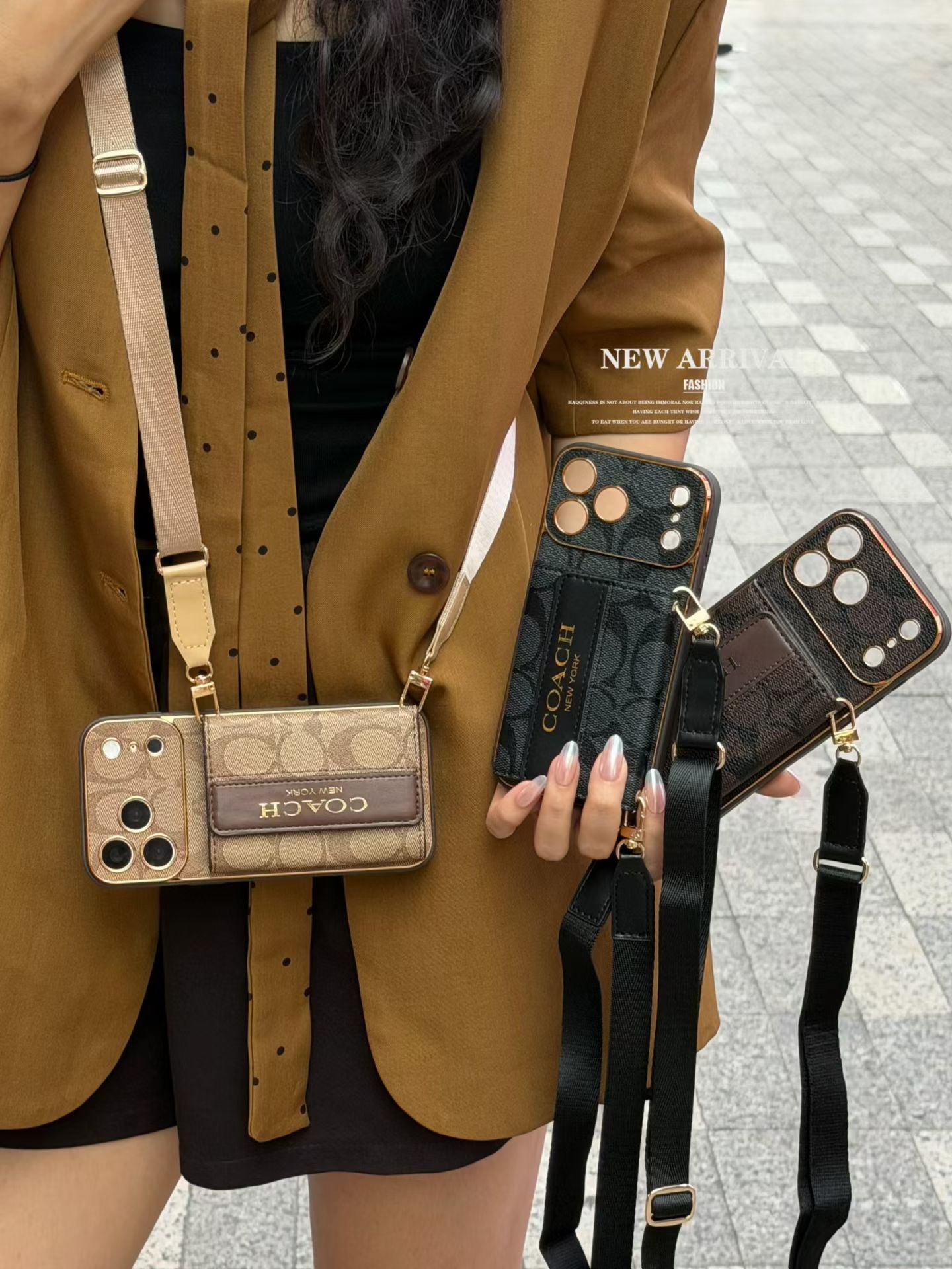 Refined Leather CH iPhone Case With Wallet And Crossbody Strap For iPhone 17 Series-GECH232