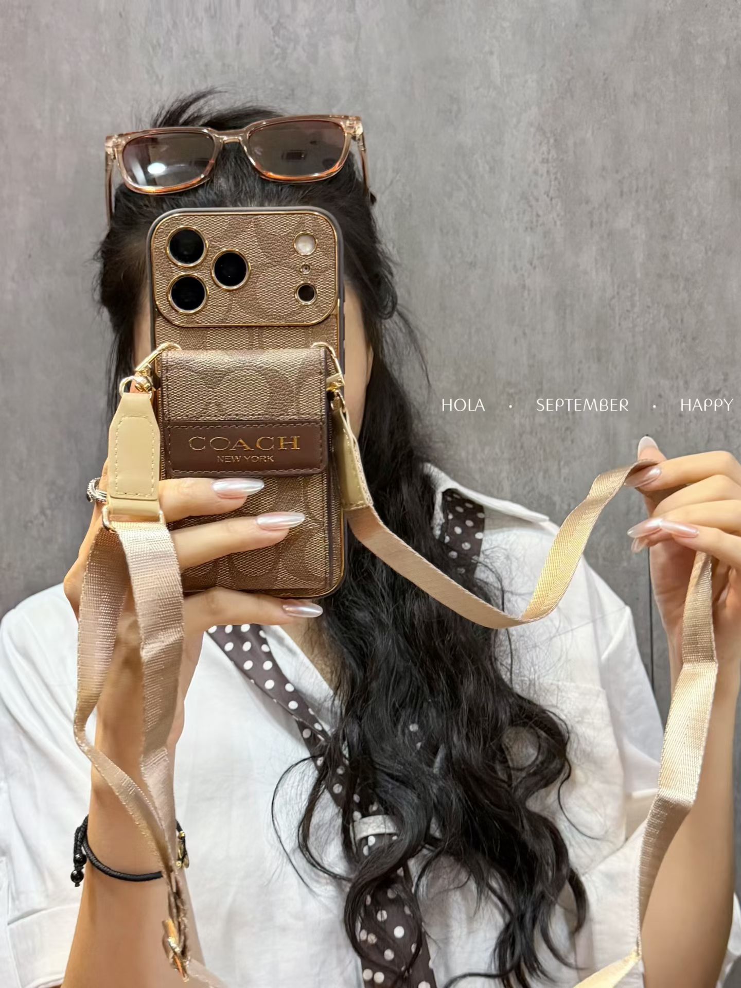 High-quality Leather CH iPhone Case With  Card Holder And Crossbody Strap For iPhone 17 Series-GECH233