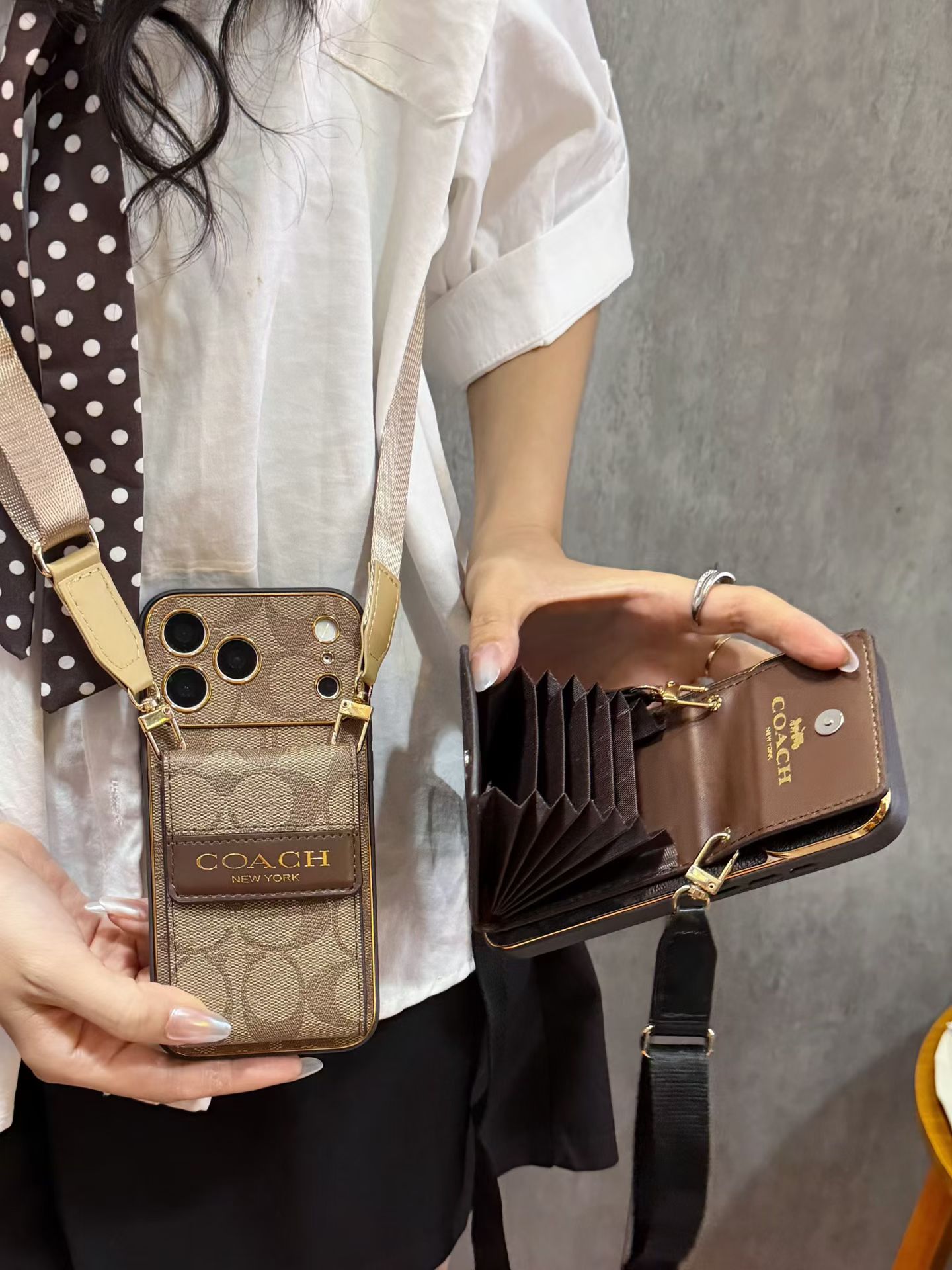 High-quality Leather CH iPhone Case With  Card Holder And Crossbody Strap For iPhone 17 Series-GECH233