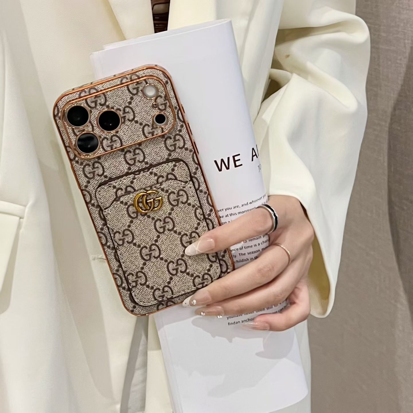 Luxury Leather GG iPhone Case With Card Holder For iPhone 17 Series-GEGG235