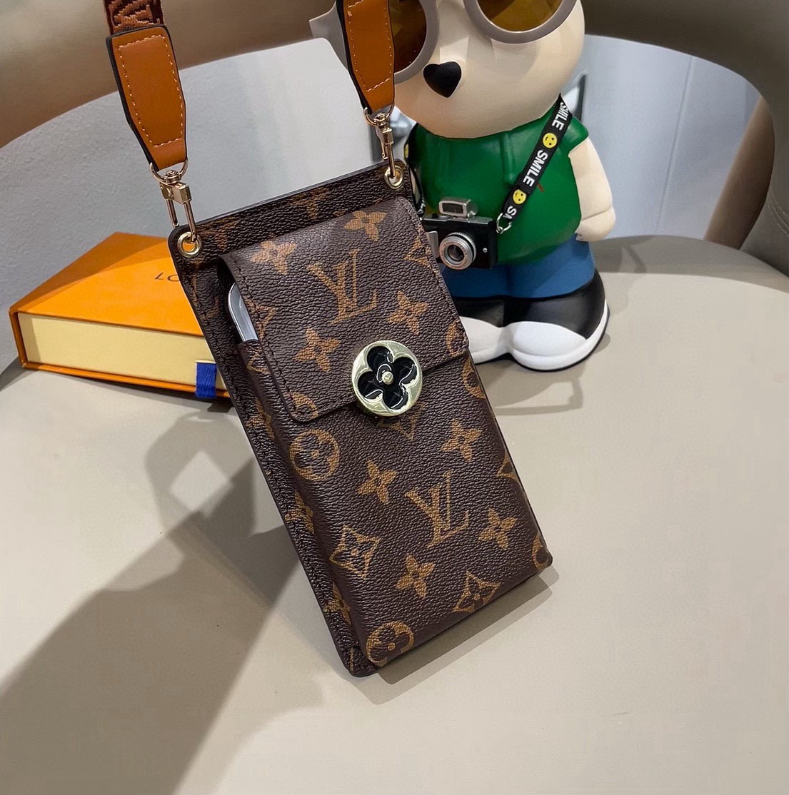 Leather Monogram Crossbody Phone Purse -GELV180