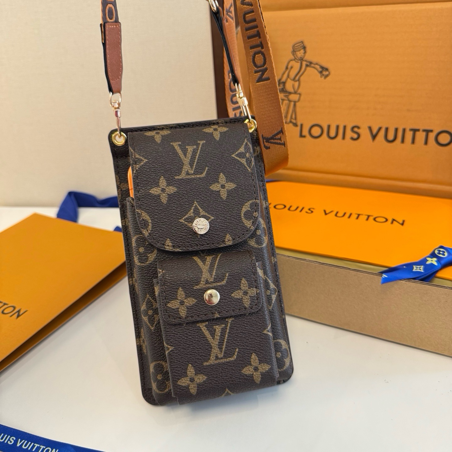 High-quality Leather Monogram Crossbody Phone Bag-GELV185
