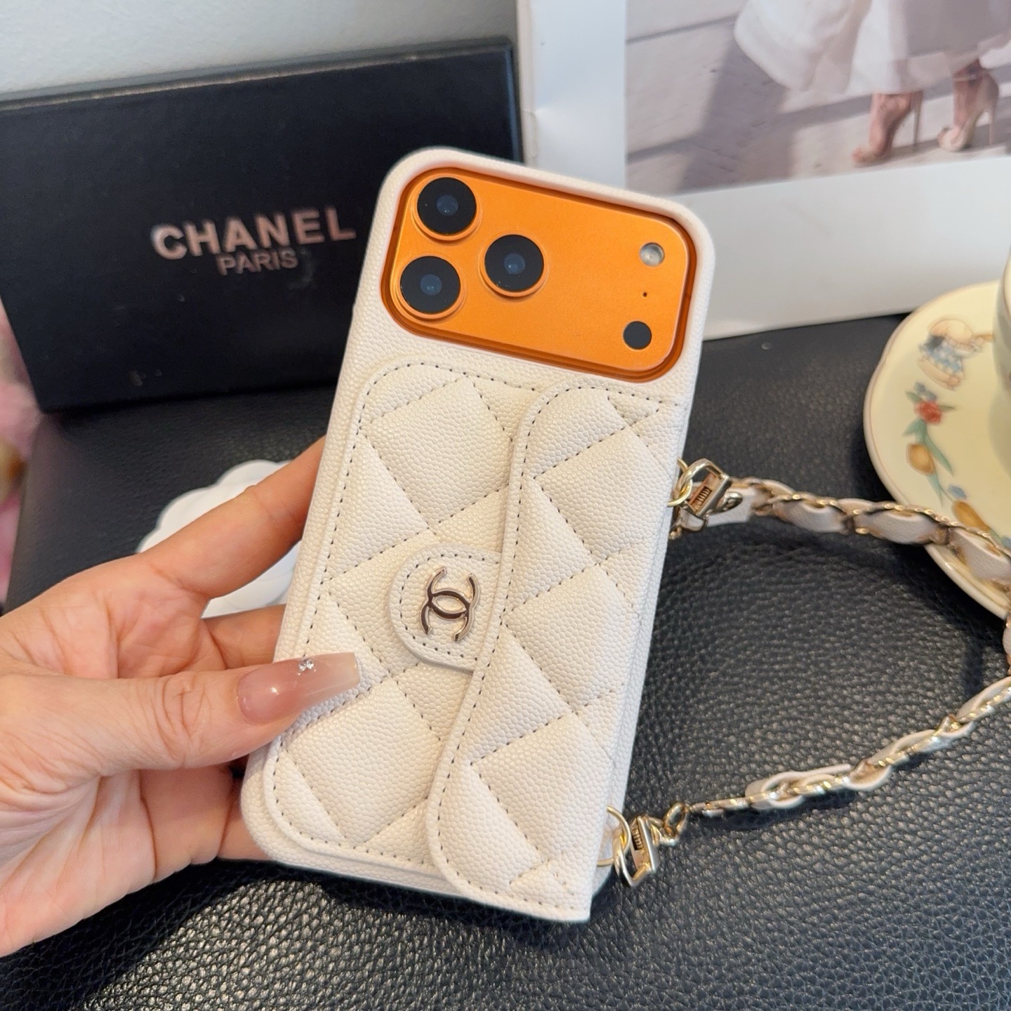 Luxury Leather CC iPhone Case  With Wallet And Crossbody Strap-GECC188