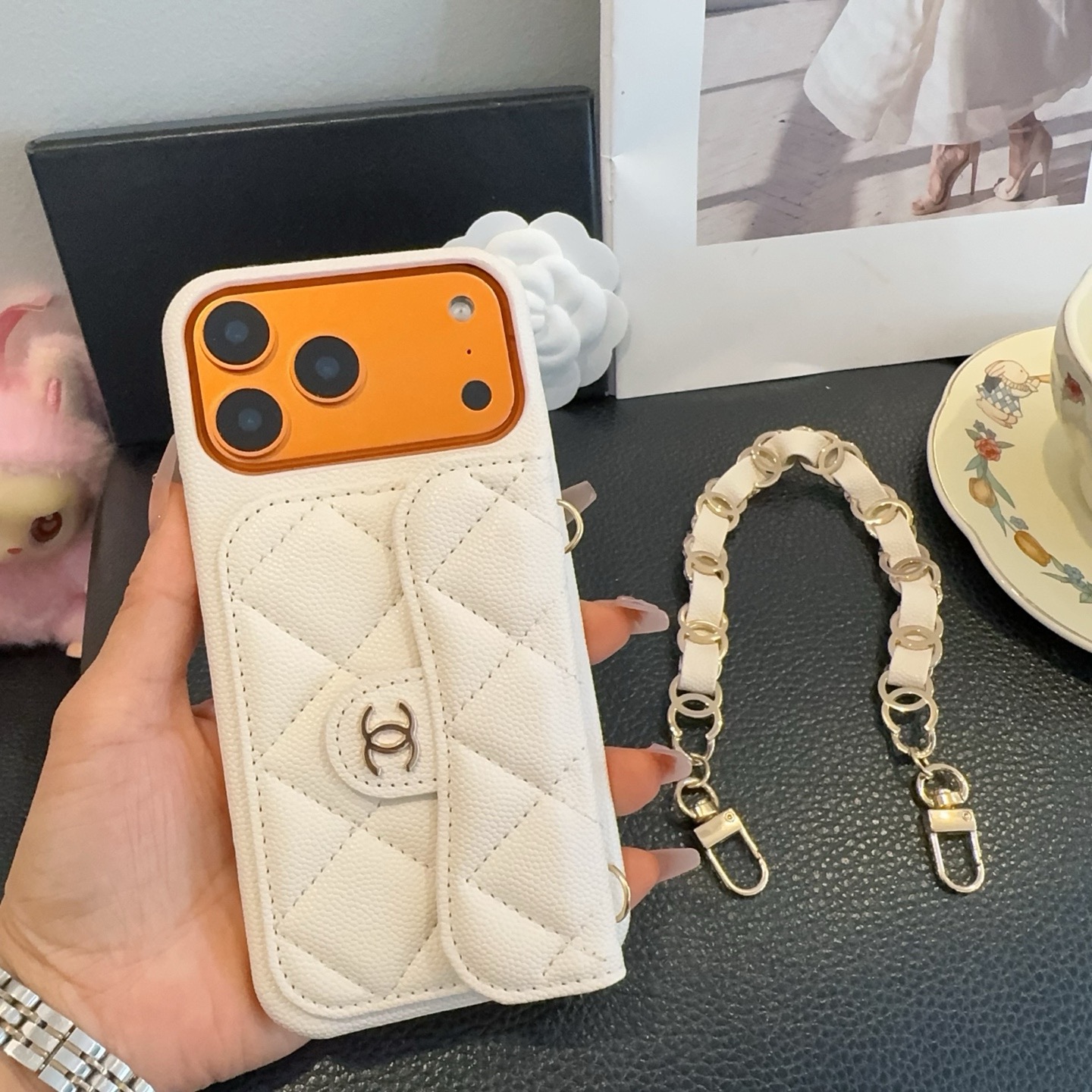Luxury Leather CC iPhone Case  With Wallet And Crossbody Strap-GECC188