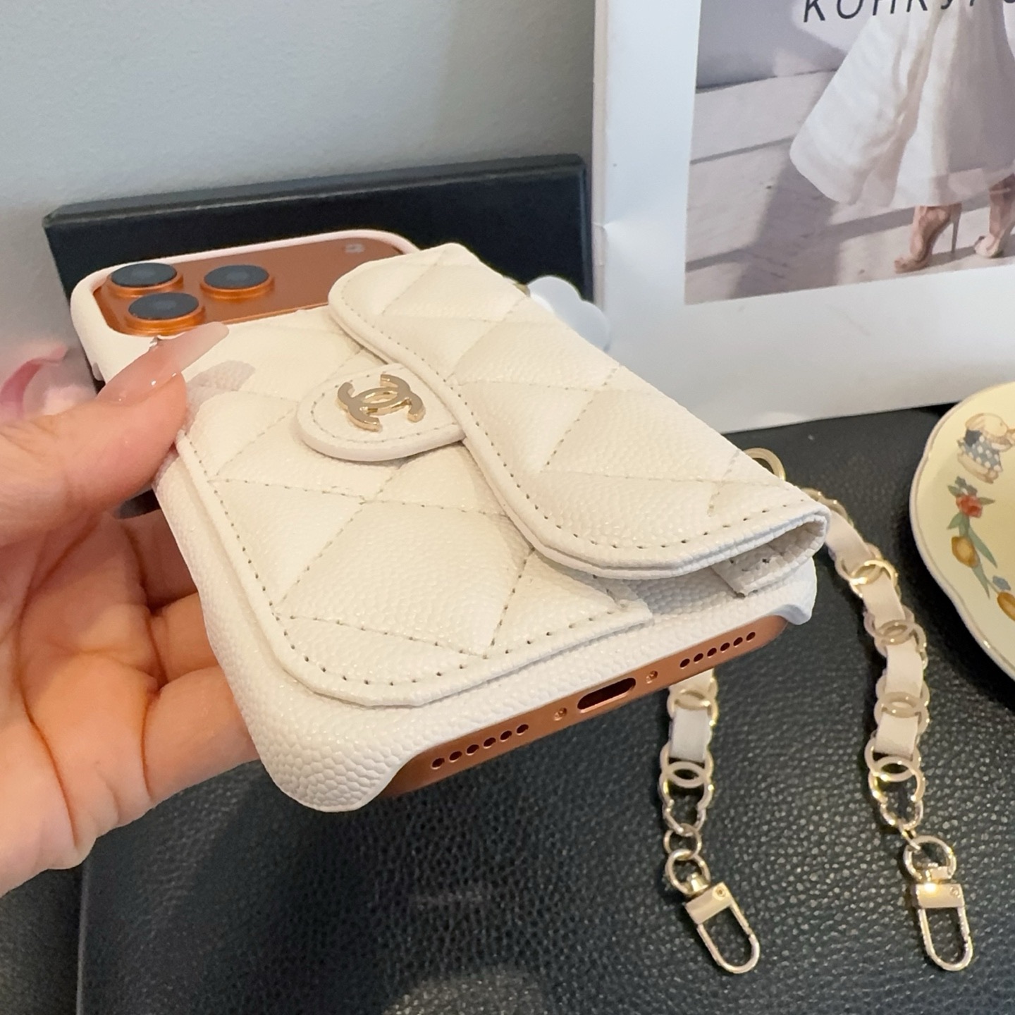 Luxury Leather CC iPhone Case  With Wallet And Crossbody Strap-GECC188
