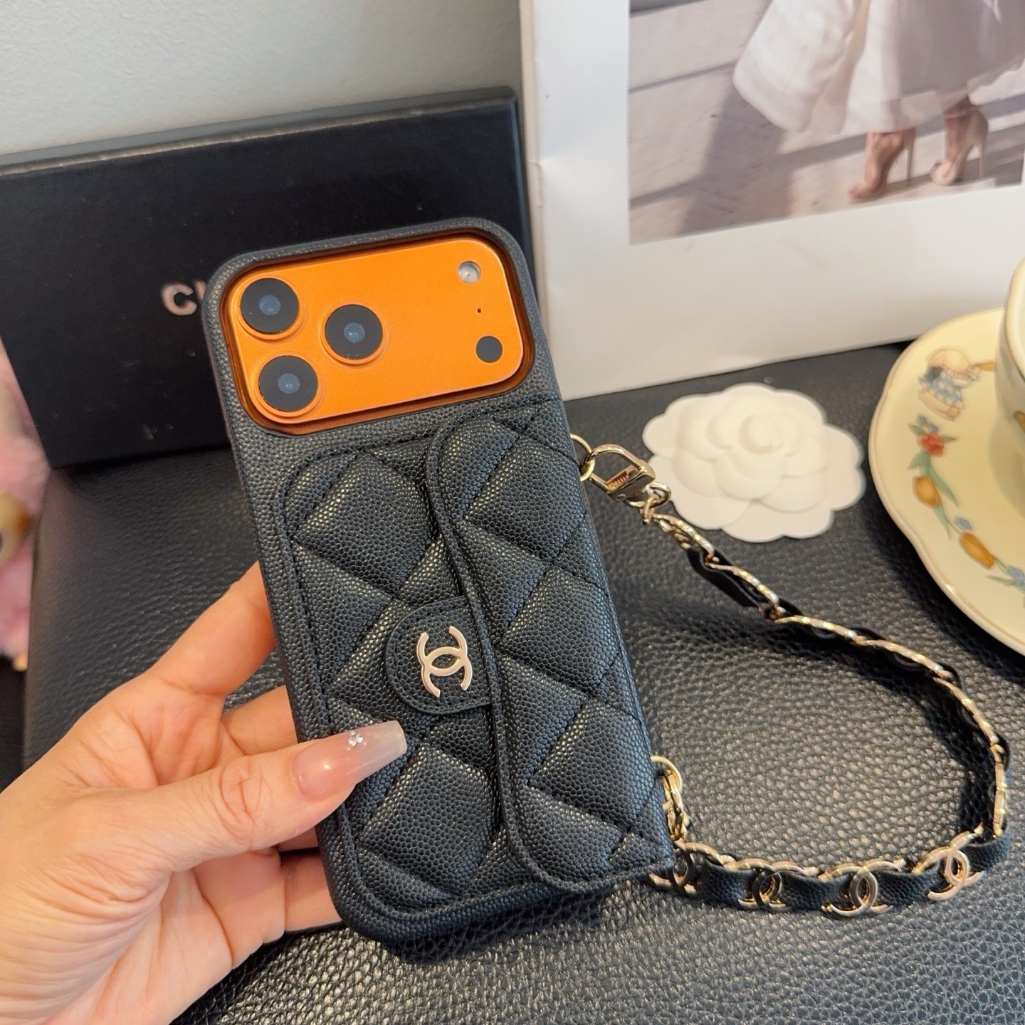 Elegant  Leather  CC iPhone Case  With Wallet And Crossbody Strap-GECC189
