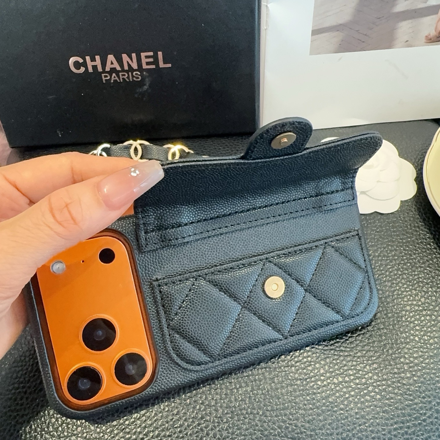 Elegant  Leather  CC iPhone Case  With Wallet And Crossbody Strap-GECC189