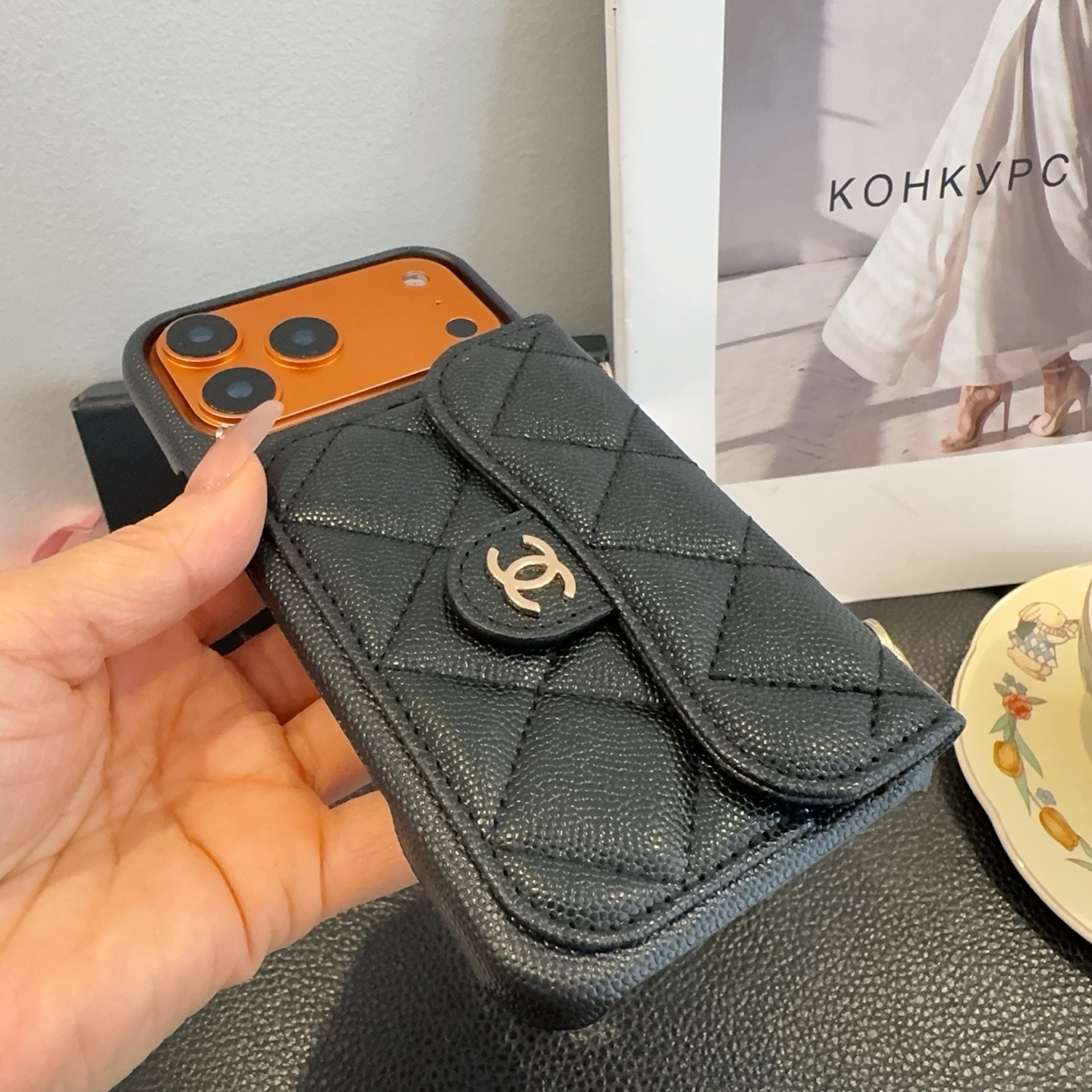 Elegant  Leather  CC iPhone Case  With Wallet And Crossbody Strap-GECC189