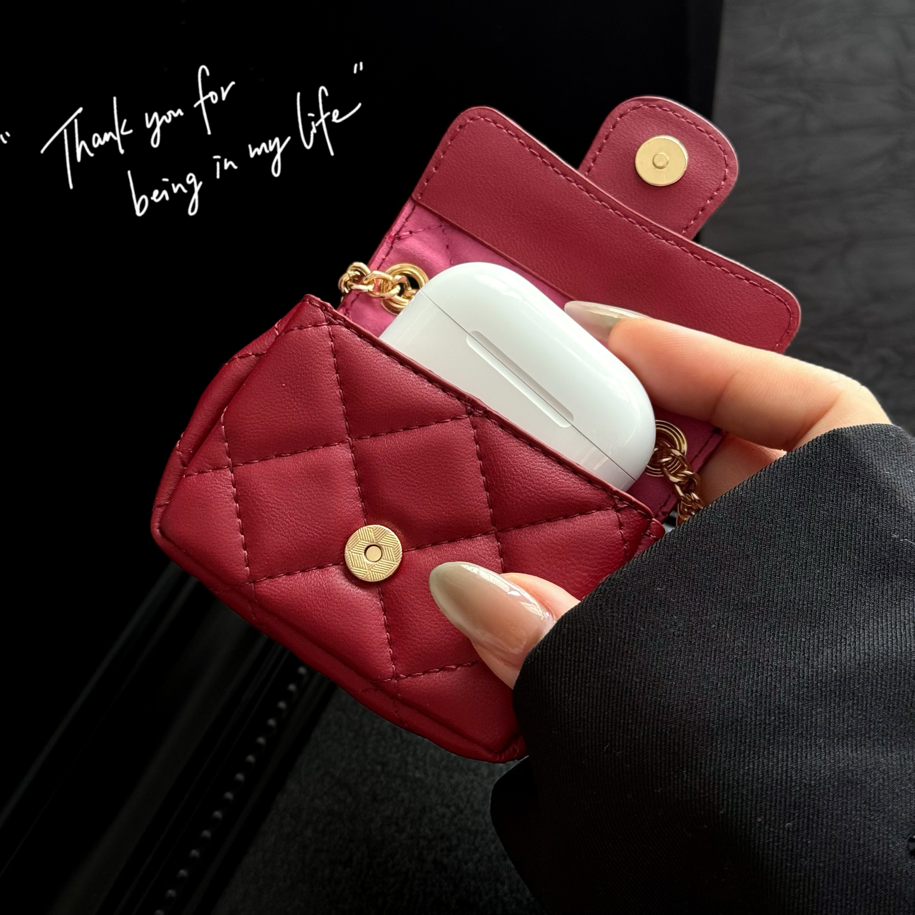 Premium Leather CC AirPods Cases Black-GECC192