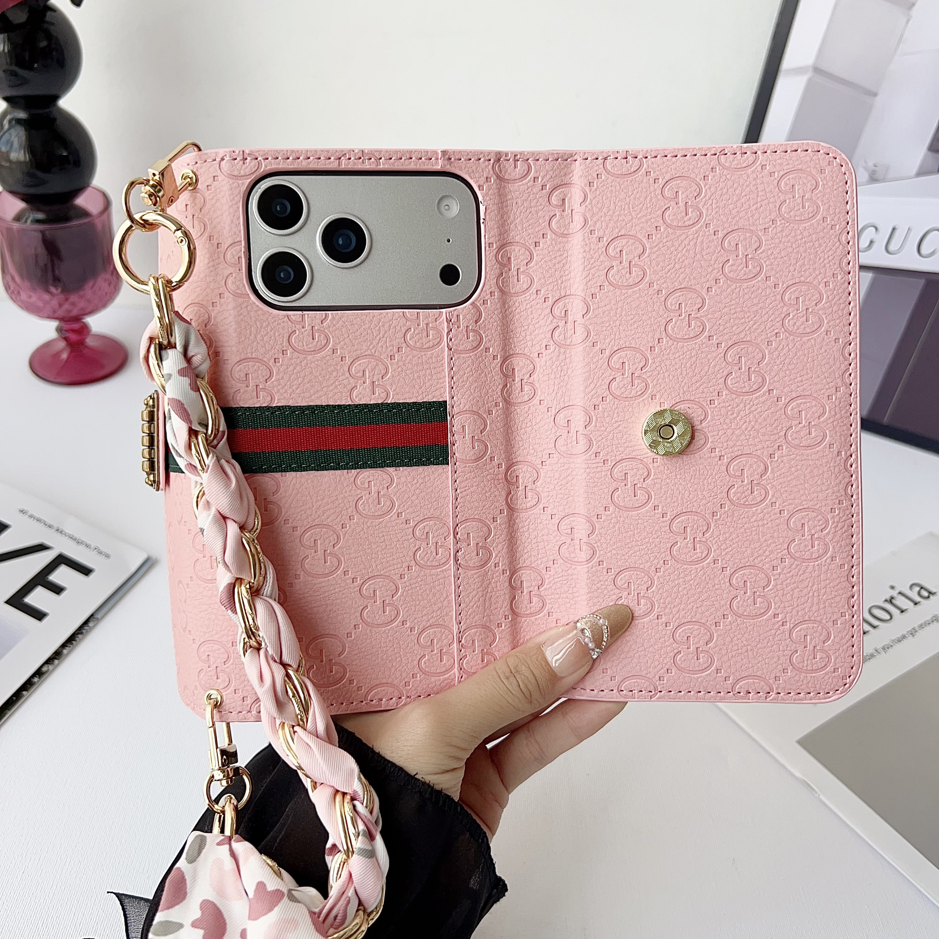 Classic Leather GG iPhone Case With Flip Wallet-GEGG205