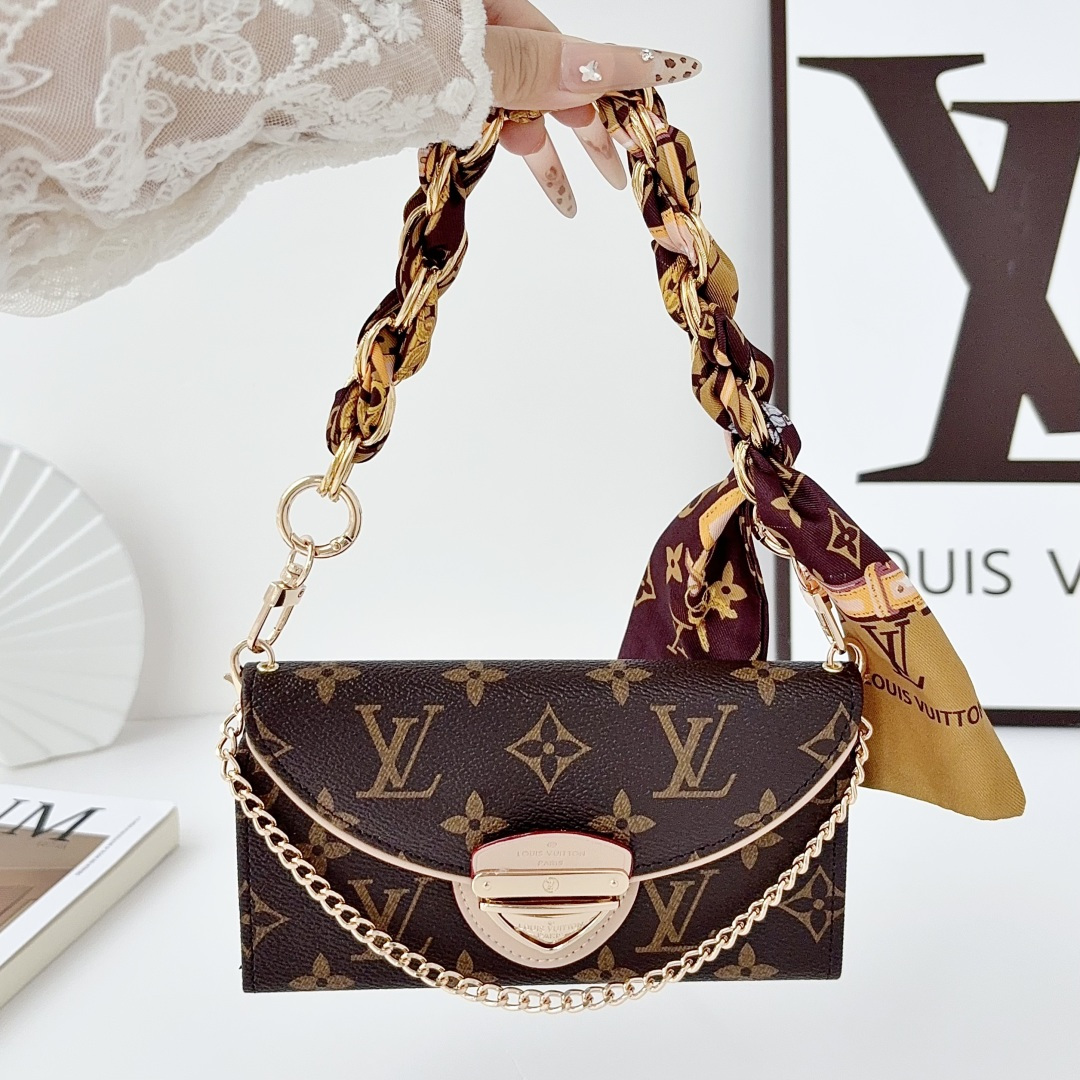 Leather Monogram iPhone Case With Flip Wallet And Crossbody Strap-GELV248