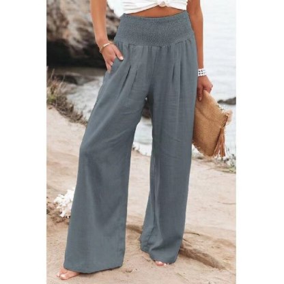 Women's Wide Leg Pants Summer Solid Loose Casual Vintage Cotton Linen Long Trousers Y2K 2023 Streetwear White Joggers Sweat
