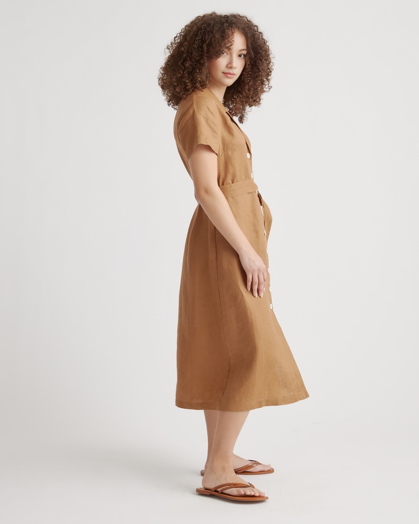 Linen Button Front Dress (Buy 2 Free Shipping)