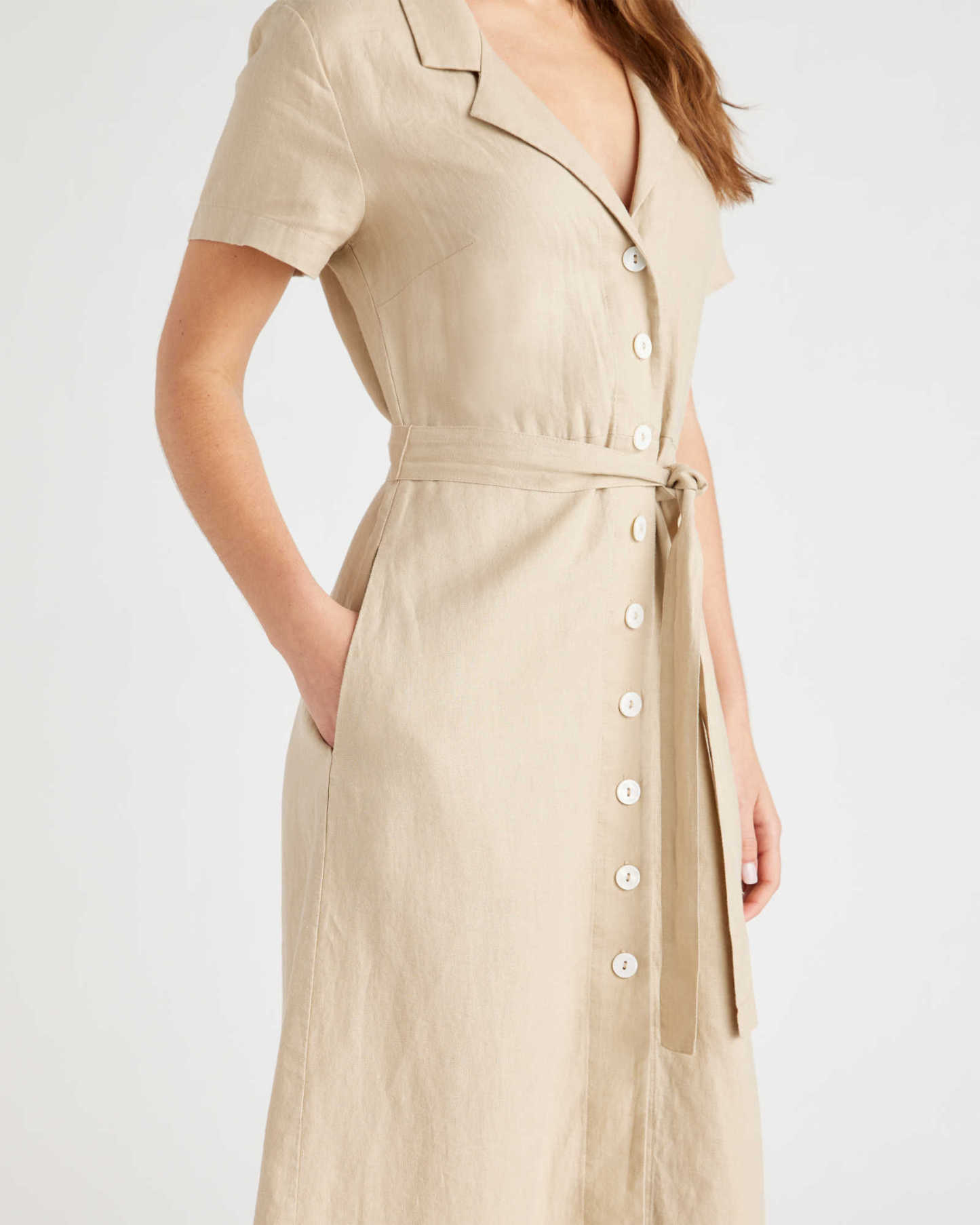Linen Button Front Dress (Buy 2 Free Shipping)