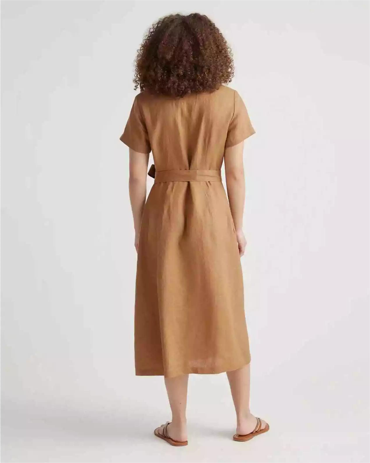 Linen Button Front Dress (Buy 2 Free Shipping)