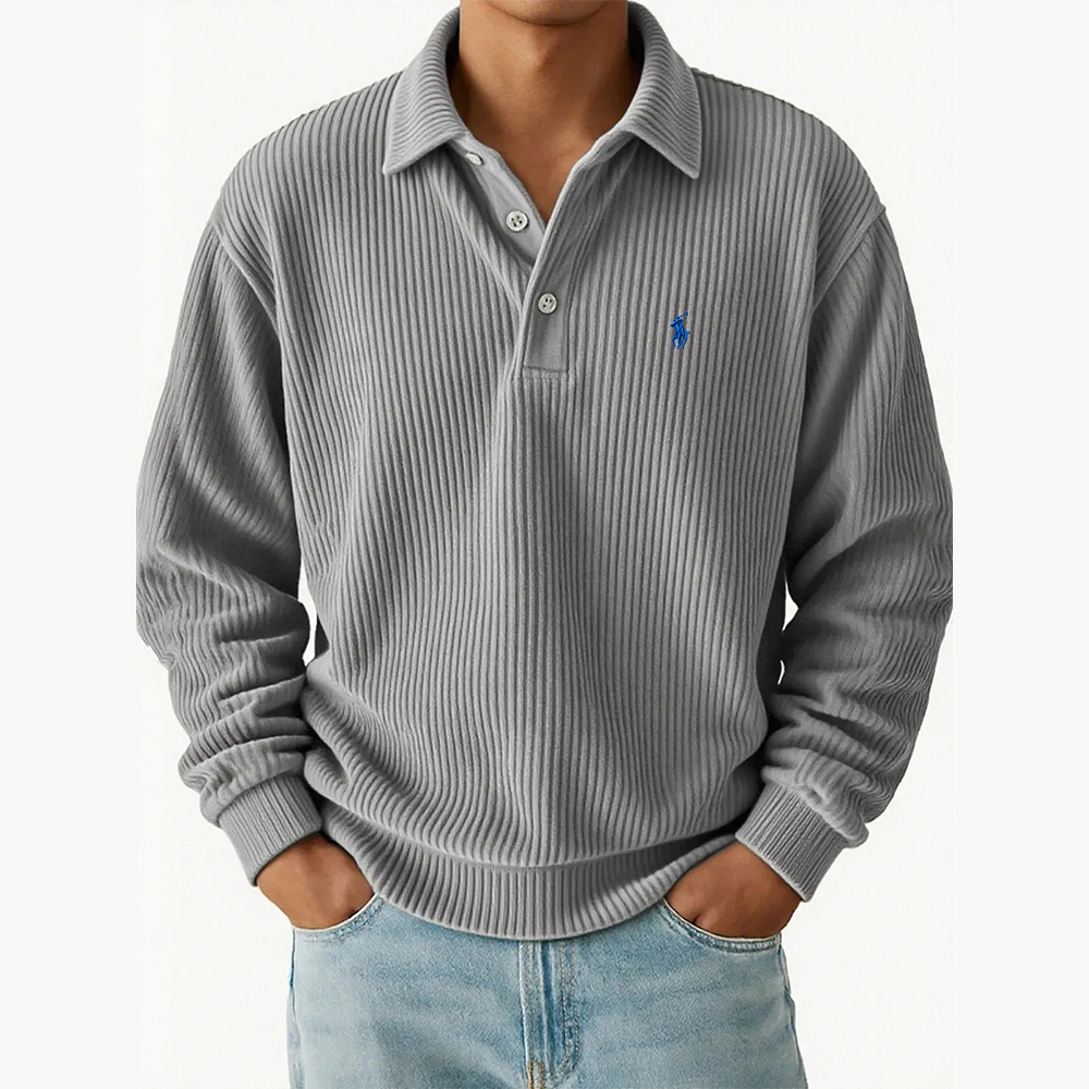 Ralph Lauren® Retro Casual Corduroy Striped Long Sleeved Polo Shirt