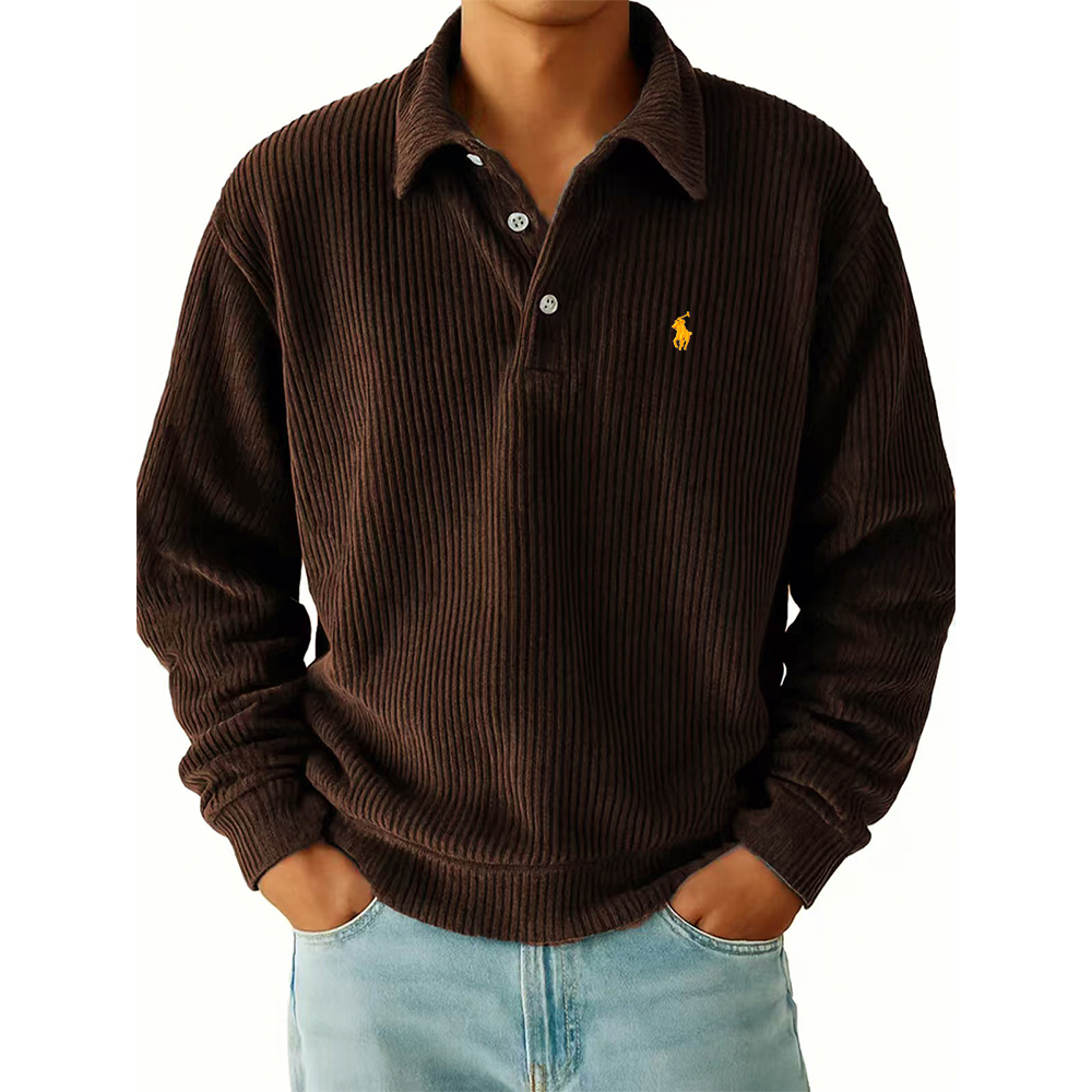 Ralph Lauren® Retro Casual Corduroy Striped Long Sleeved Polo Shirt