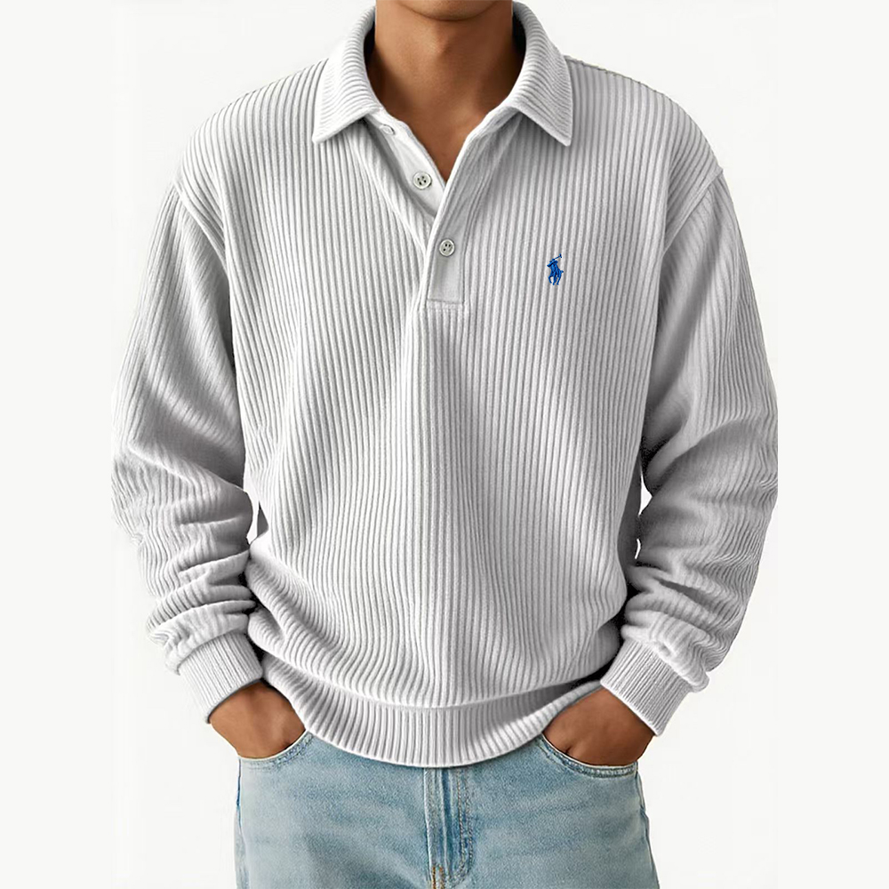 Ralph Lauren® Retro Casual Corduroy Striped Long Sleeved Polo Shirt