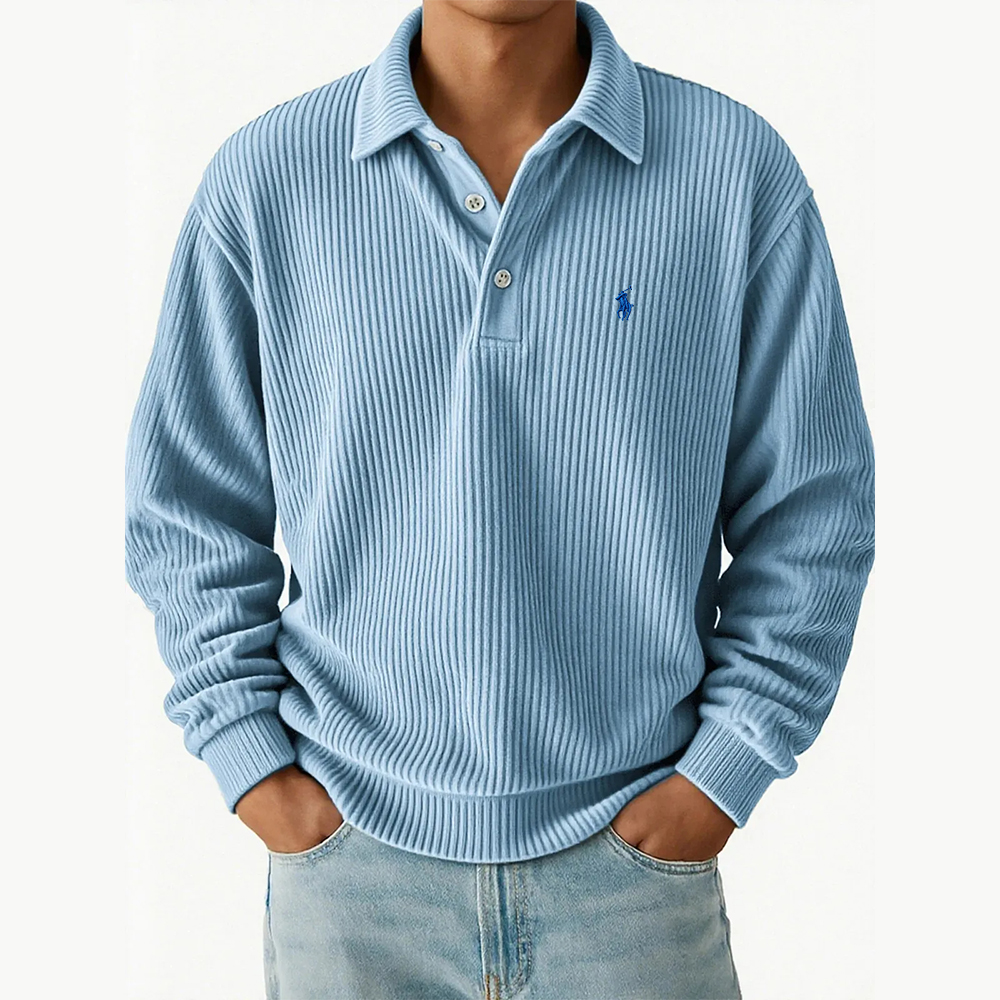 Ralph Lauren® Retro Casual Corduroy Striped Long Sleeved Polo Shirt