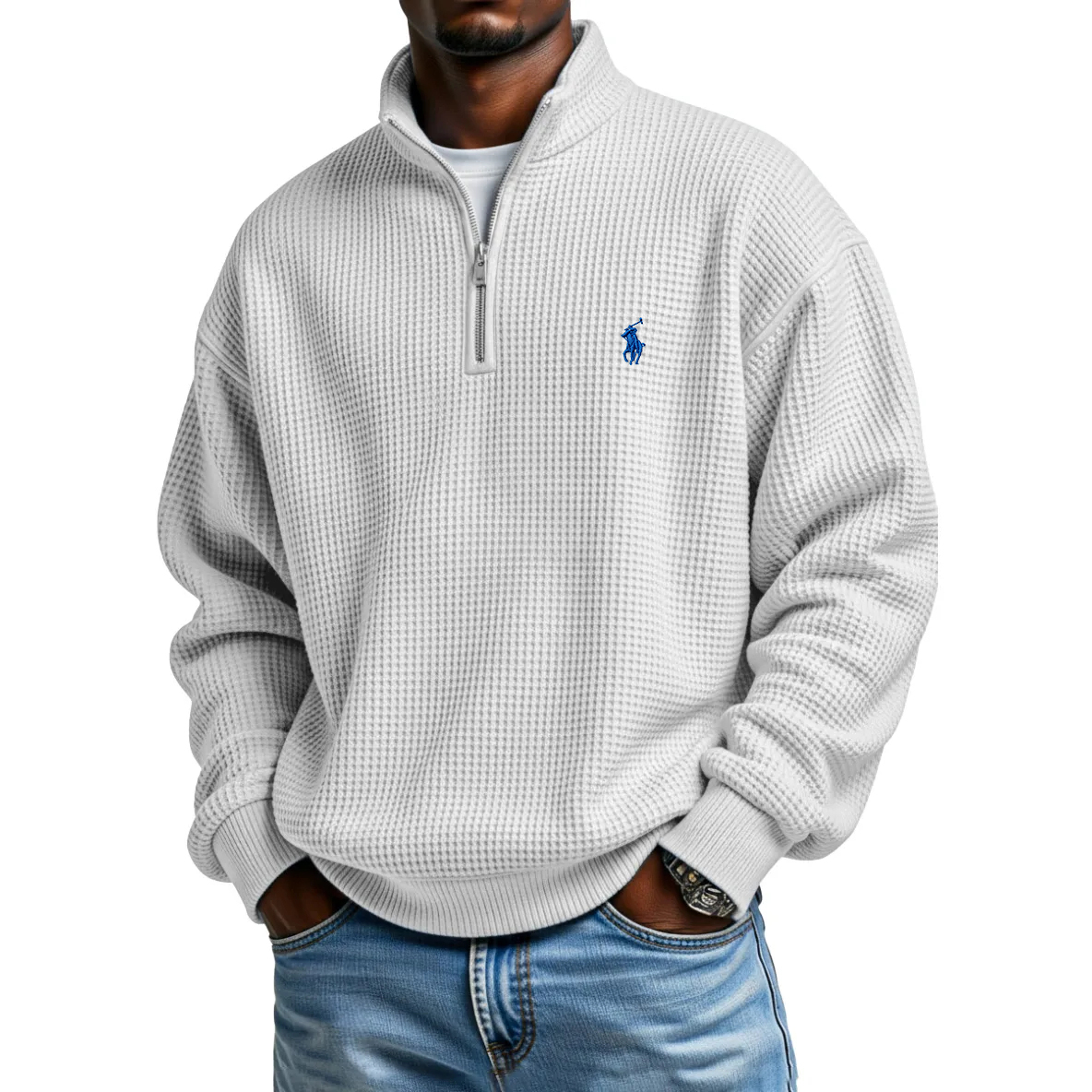  Ralph Lauren® Waffle Half-zip Stand Collar Long Sleeved Polo Shirt