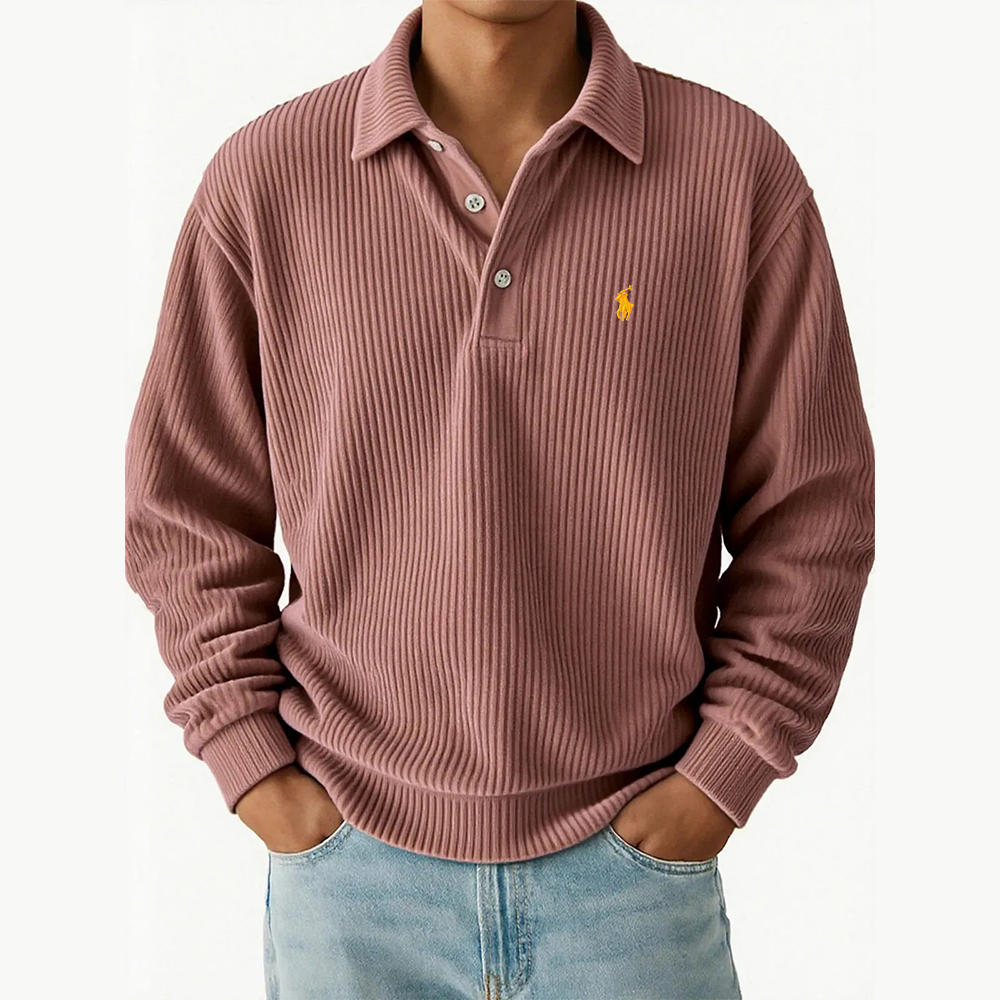Ralph Lauren® Retro Casual Corduroy Striped Long Sleeved Polo Shirt