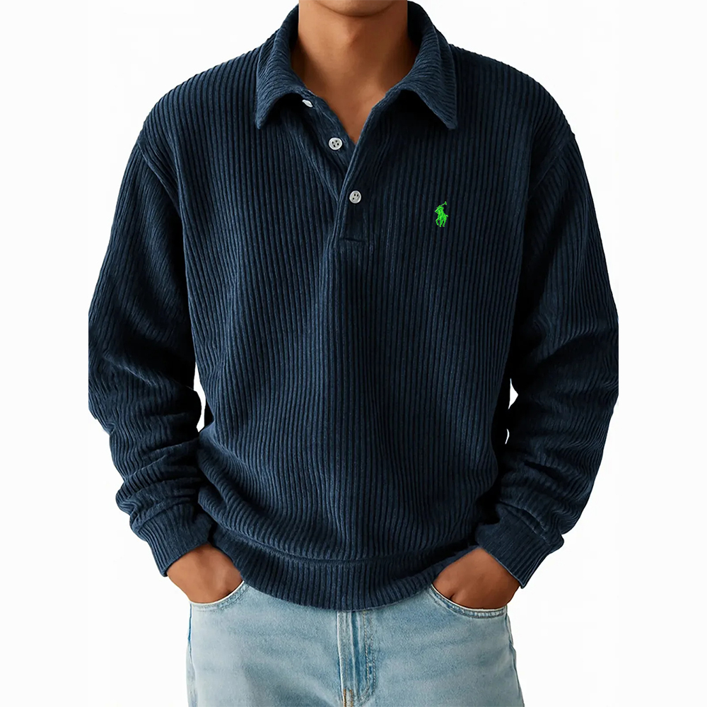 Ralph Lauren® Retro Casual Corduroy Striped Long Sleeved Polo Shirt