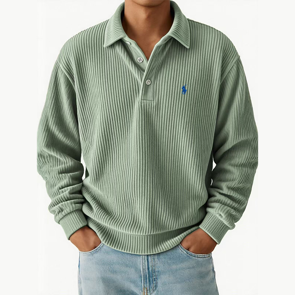 Ralph Lauren® Retro Casual Corduroy Striped Long Sleeved Polo Shirt